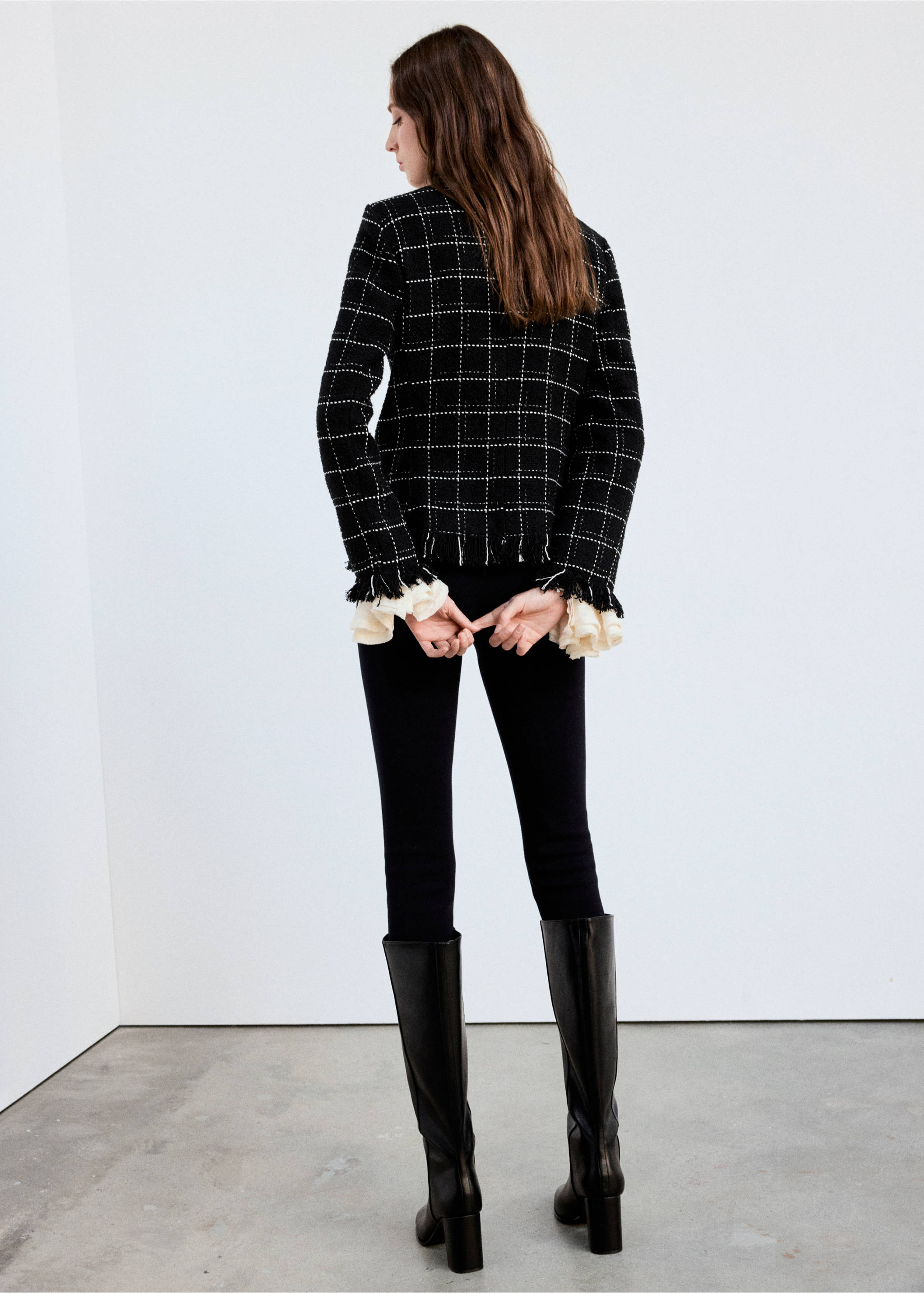 Fringed tweed blazer - Reverse of the article, Black. Ref: 37077138-00.