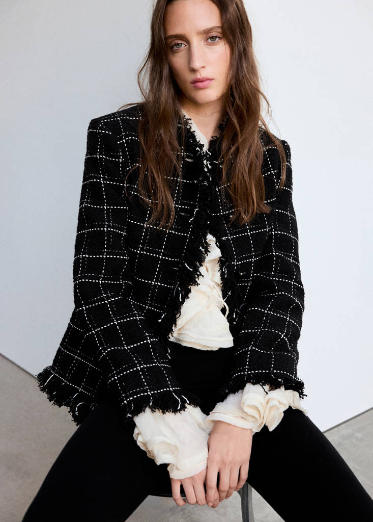 Fringed tweed blazer — Black