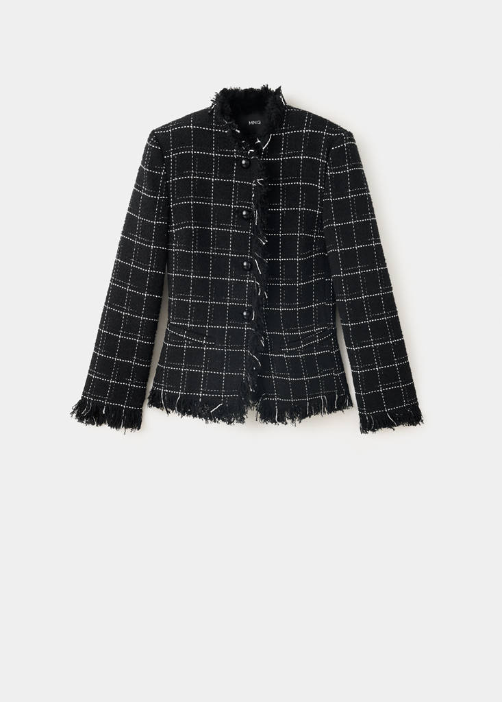 Fringed tweed blazer — Black