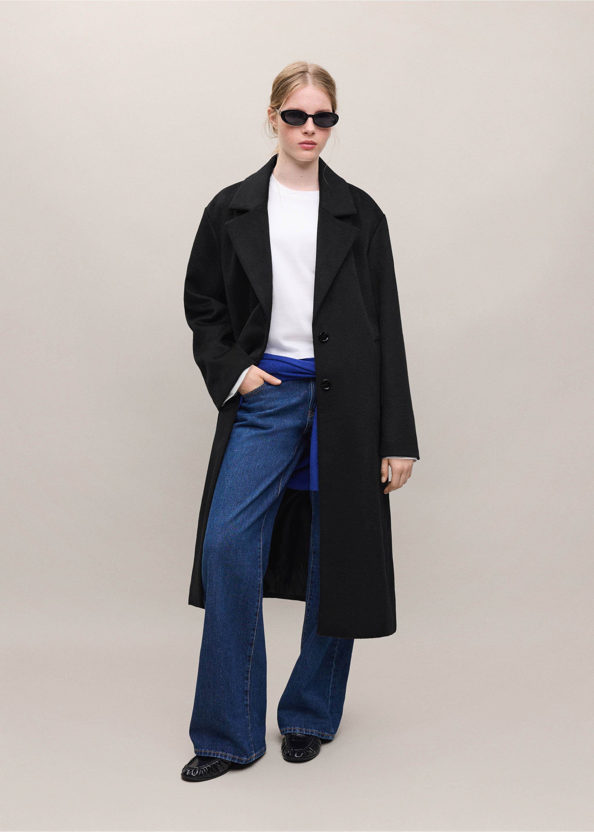 Manteau long en laine - Plan général, Noir. Ref: 37077770-00.