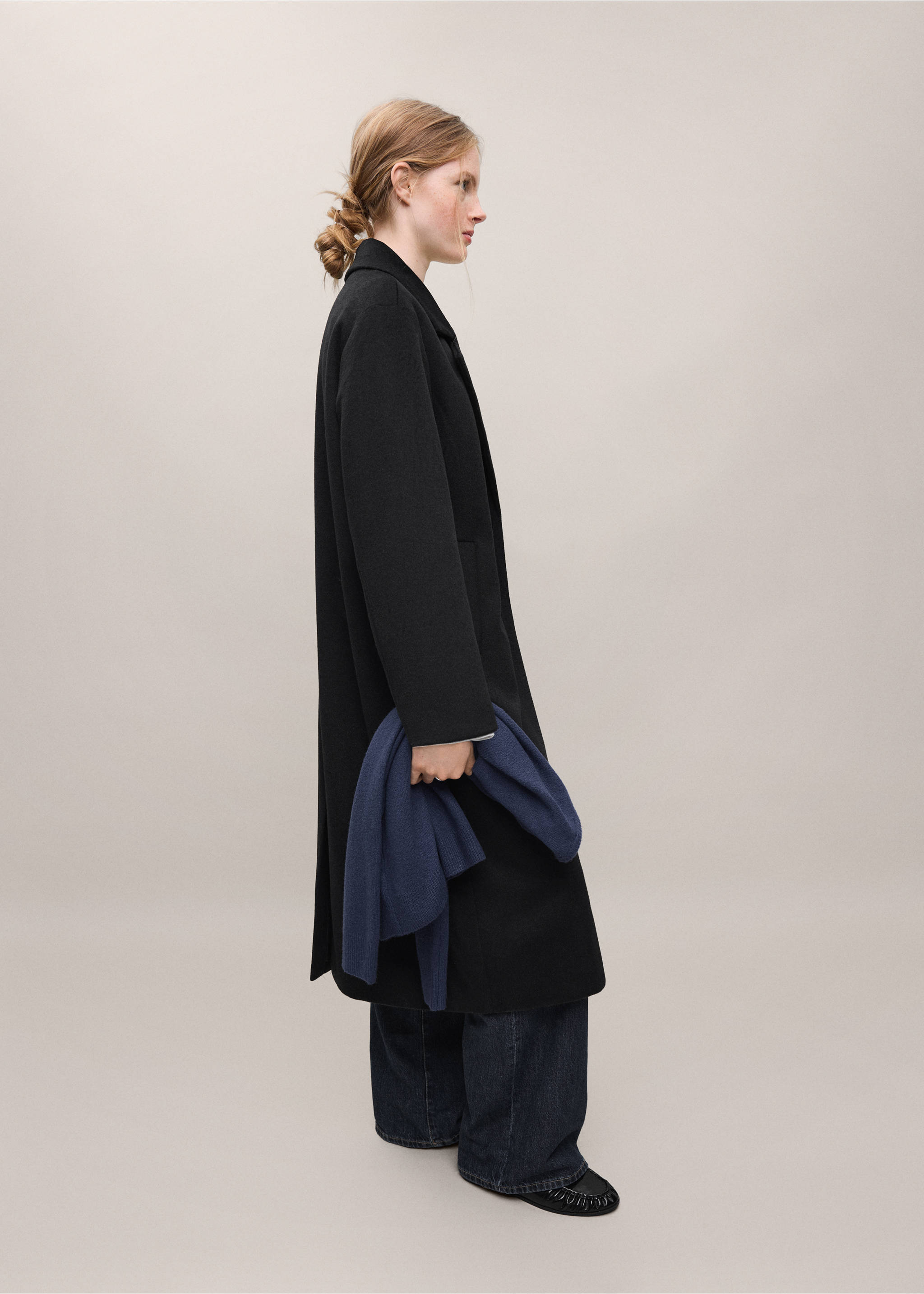 Manteau long en laine - Plan moyen, Noir. Ref: 37077770-00.