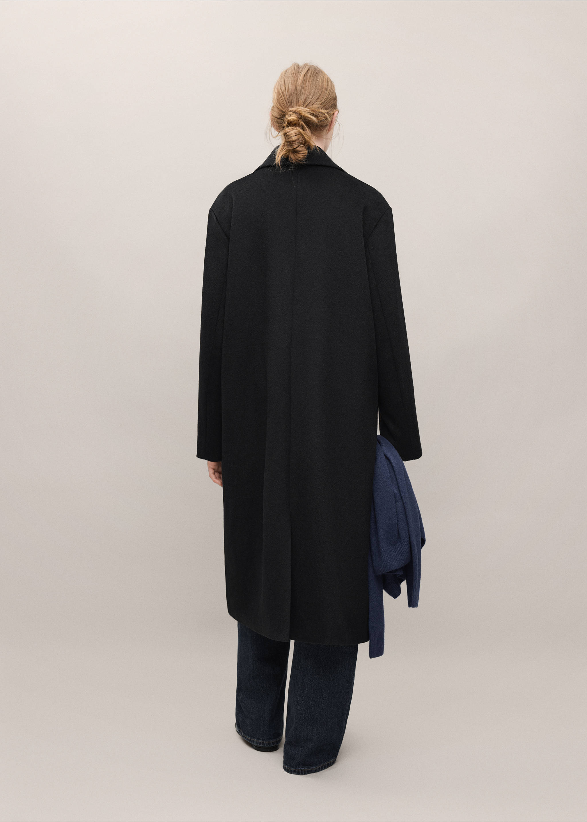 Manteau long en laine - Verso de l’article, Noir. Ref: 37077770-00.