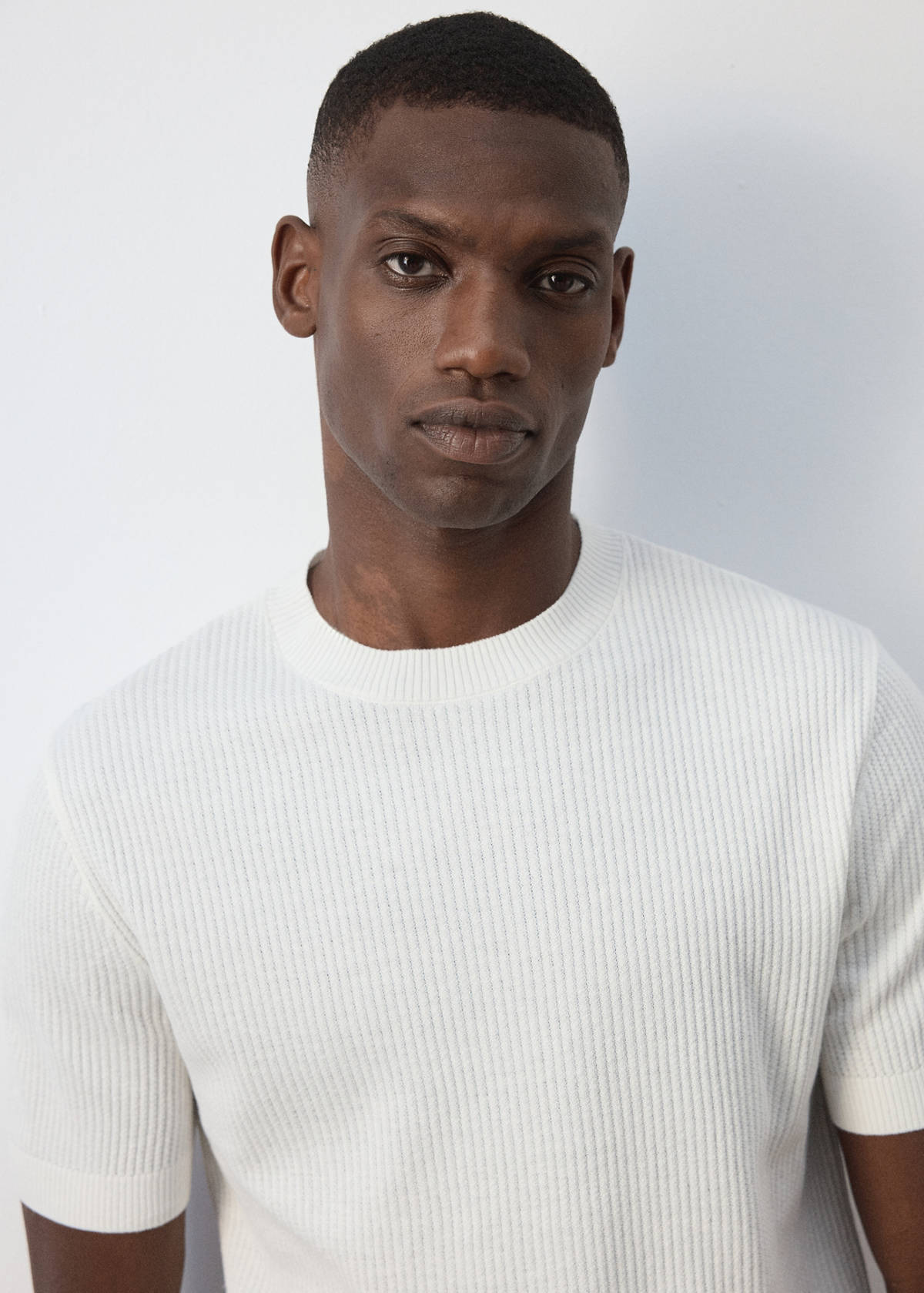Ribbed  knit t-shirt — White