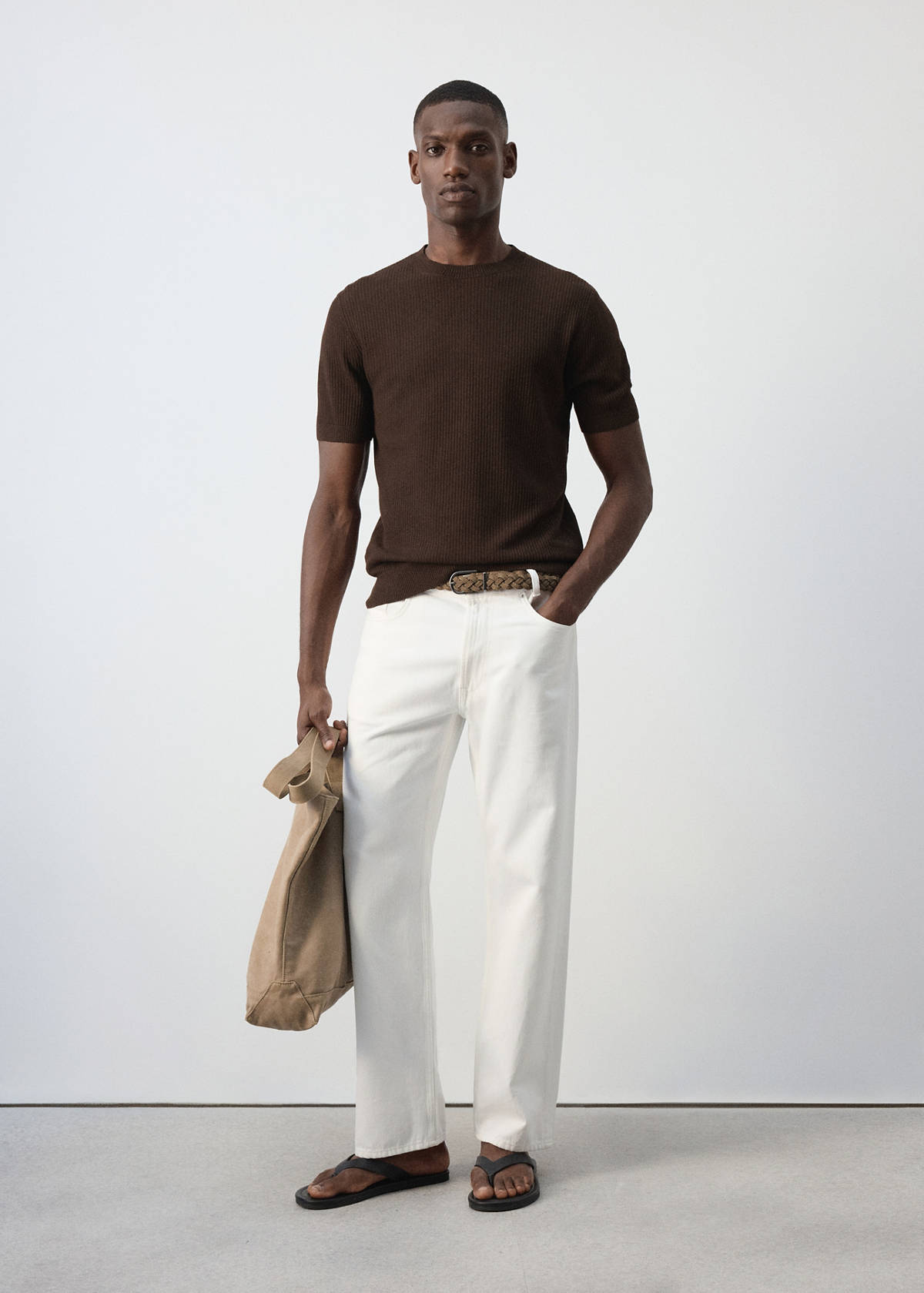 Ribbed  knit t-shirt — Chocolate