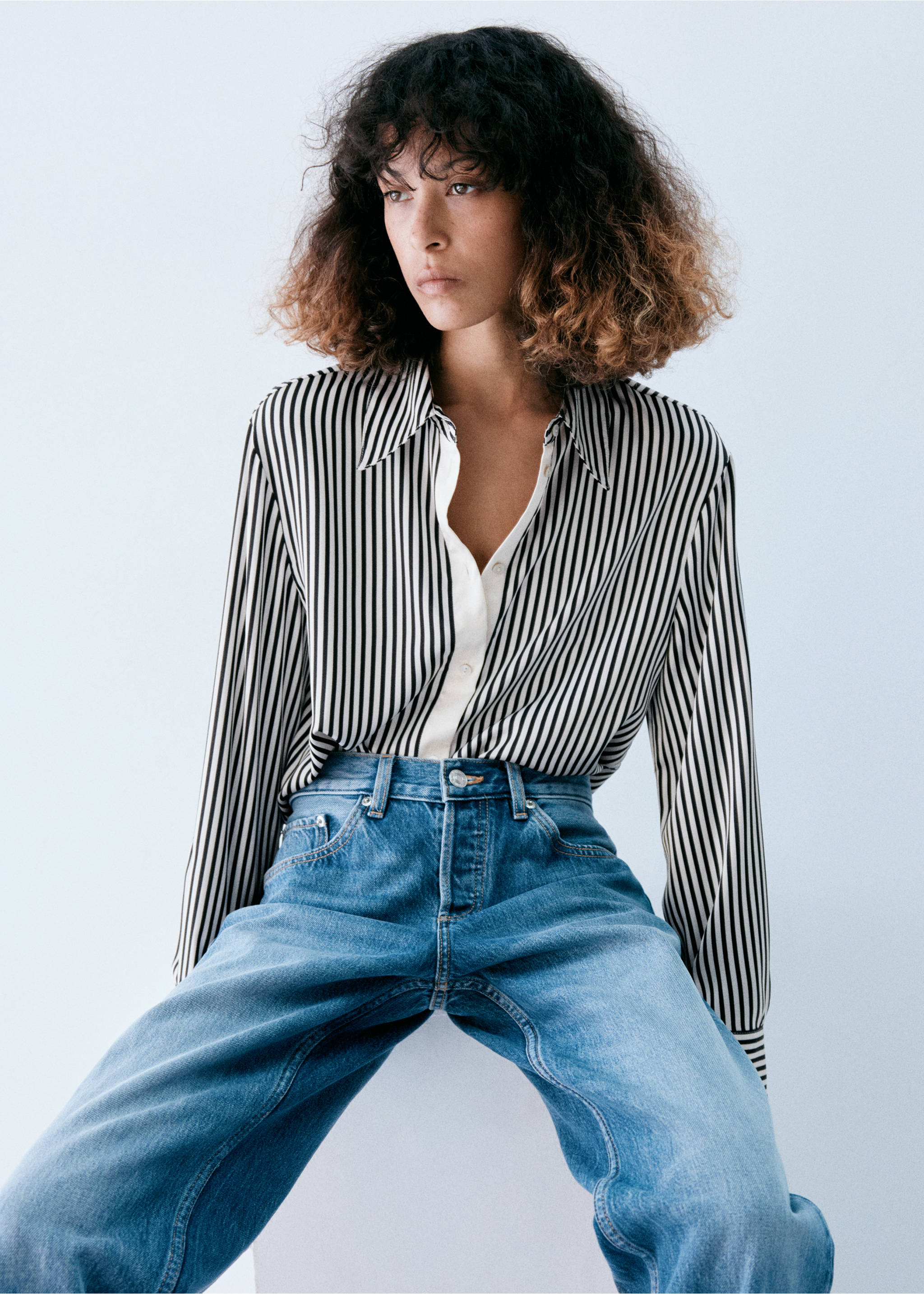 Regular fit striped shirt - Medium plane, Black. Ref: 37077781-00.
