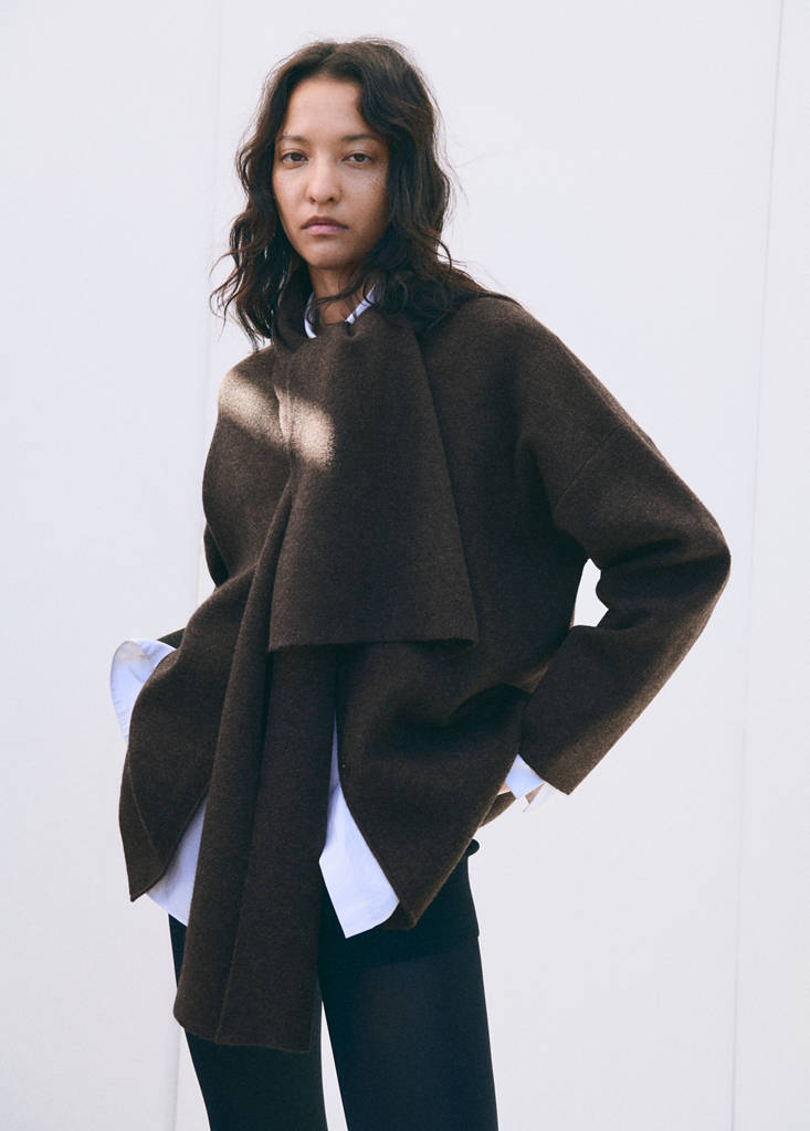 Knitted coat with detachable scarf by Mango