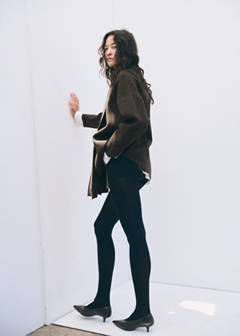 Knitted coat with detachable scarf — Brown 4