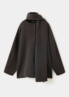 Knitted coat with detachable scarf — Brown 5