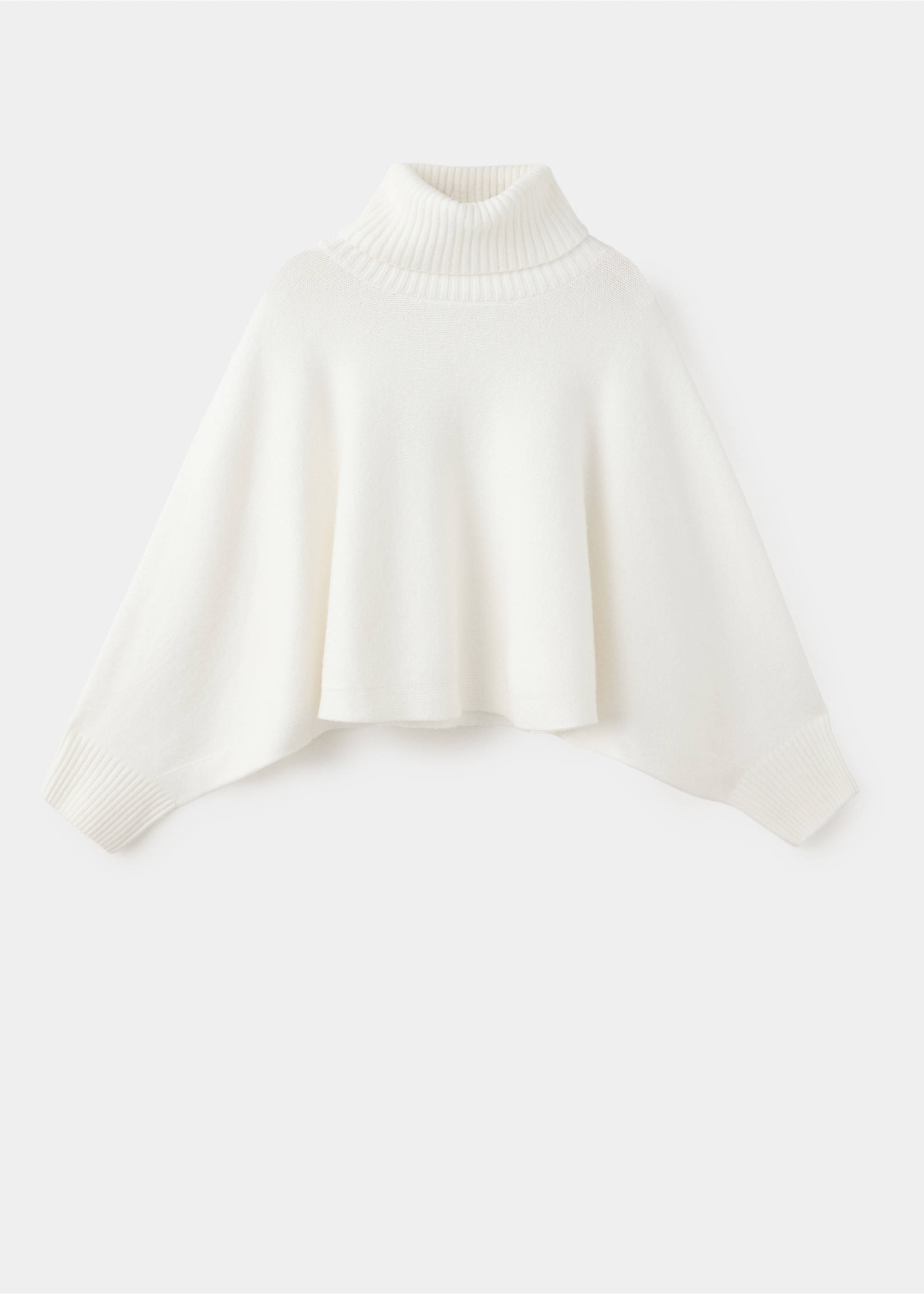 White knit cape with a ribbed turtleneck and fitted cuffs., Off White. Ref: 37077789-00.