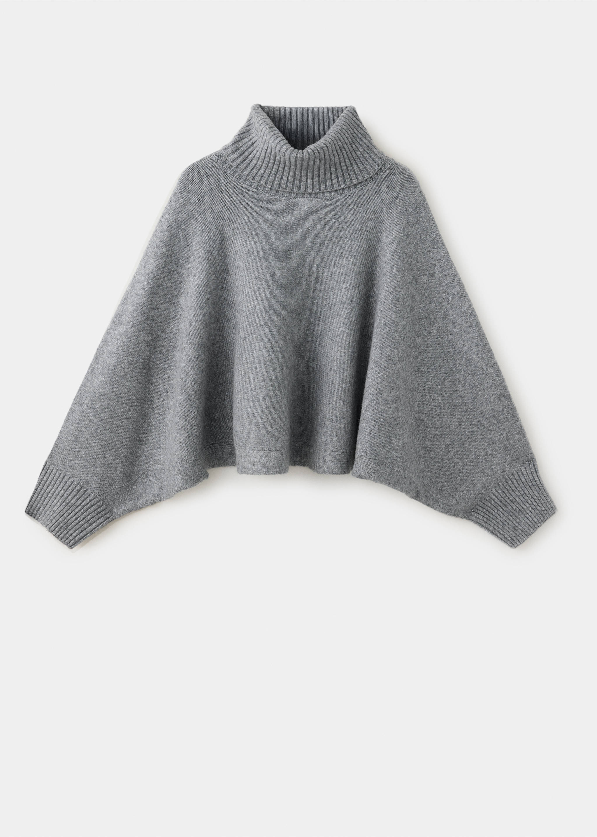 Grey knit cape with a ribbed turtleneck and flowing silhouette., Light Heather Grey. Ref: 37077789-00.
