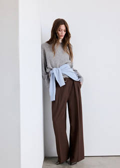 Wide leg trousers with belt — Brown 2