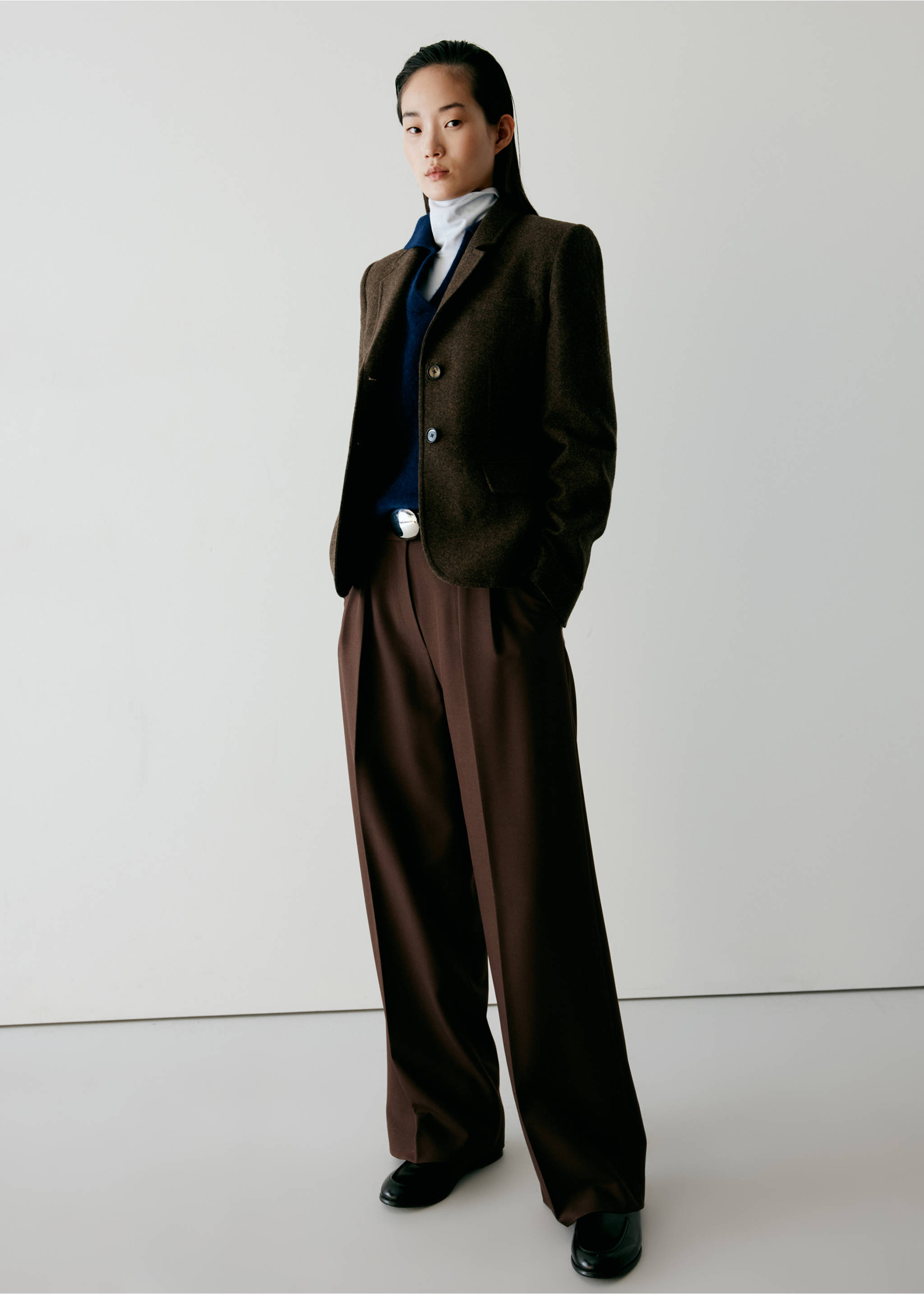 Wide leg trousers with belt - General plane, Brown. Ref: 37077790-01.