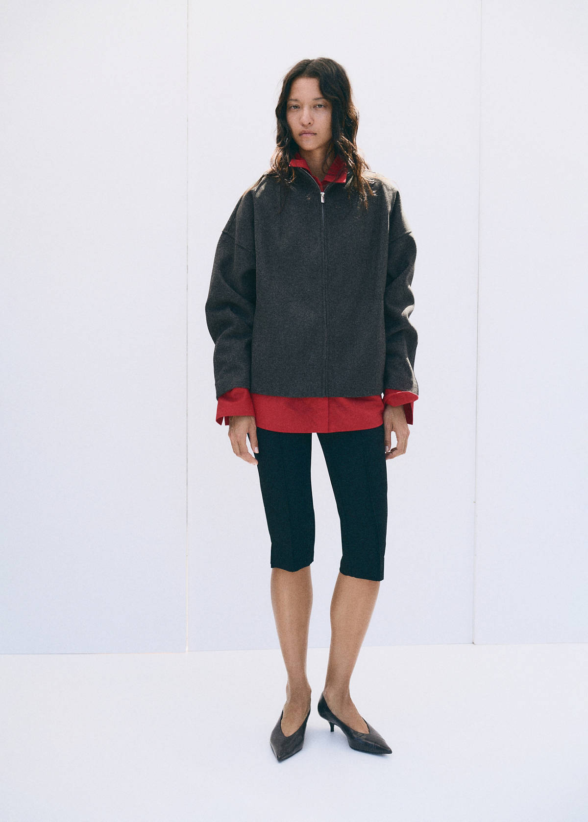 Textured jacket with a high neck — Grey