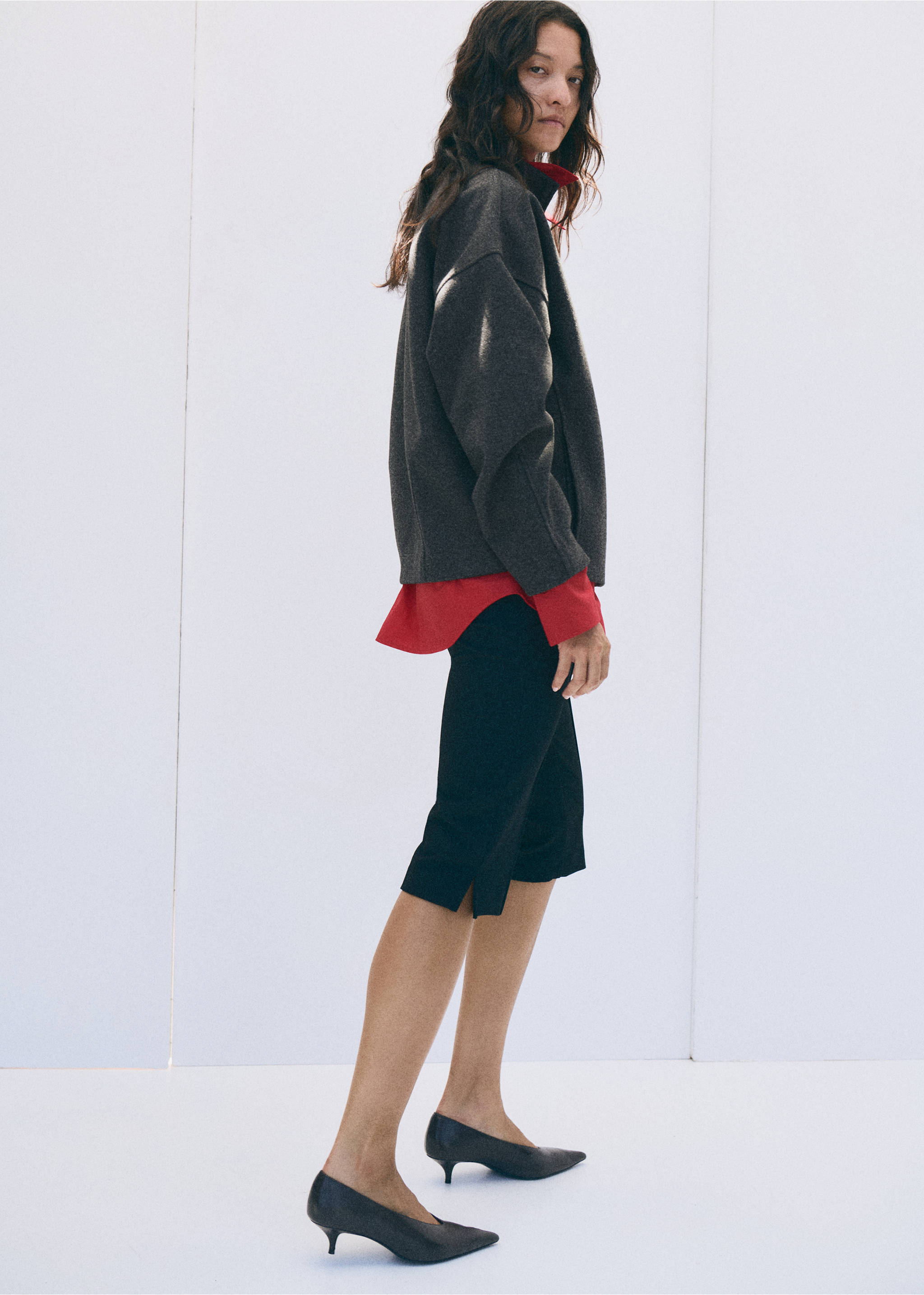Textured jacket with a high neck - Details of the article 1, Grey. Ref: 37077791-00.
