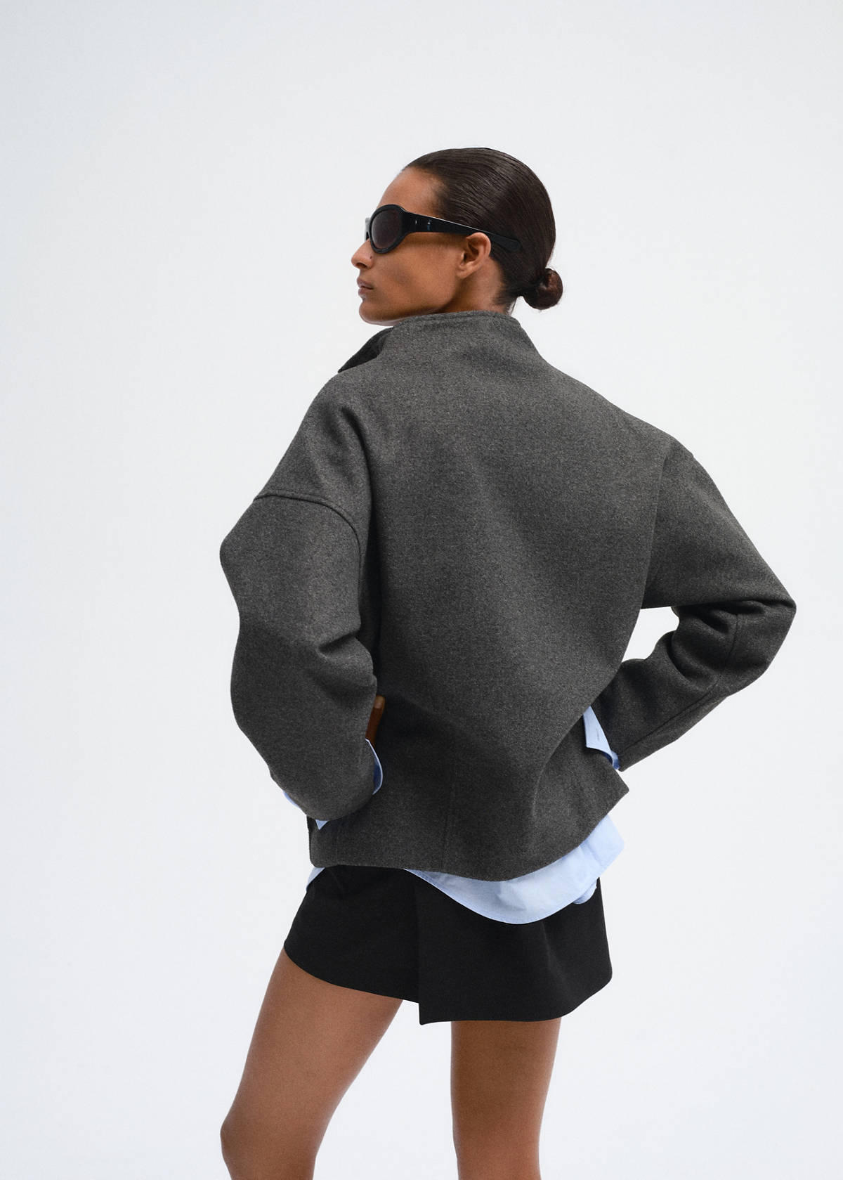Textured jacket with a high neck — Grey