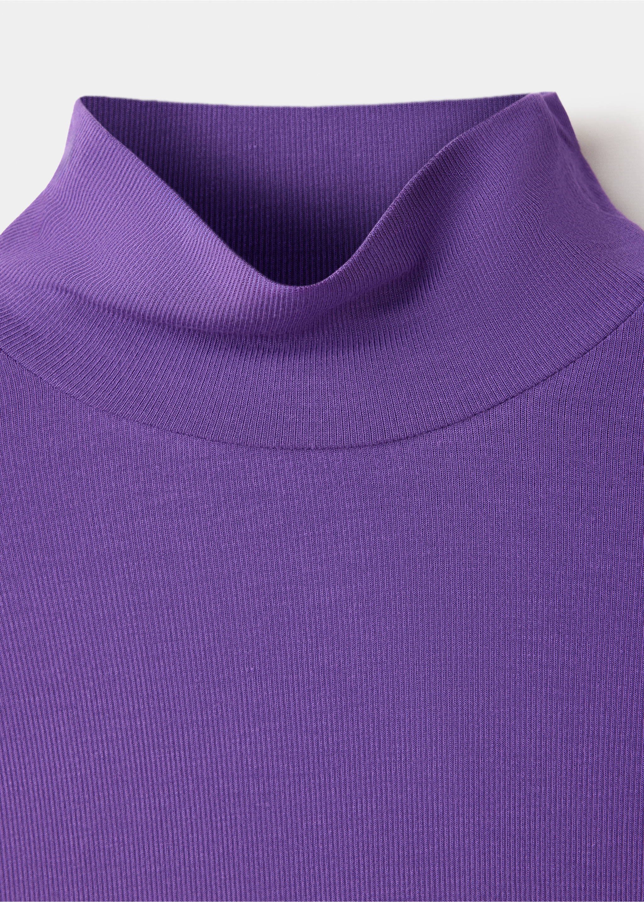 Purple ribbed t-shirt with a high neckline in a close-up still-life view., Lilac. Ref: 37077792-00.