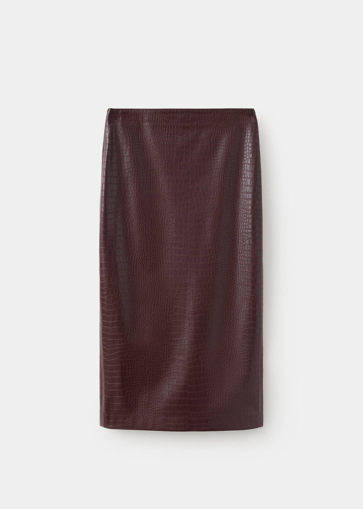 Straight skirt with crocodile effect — Maroon