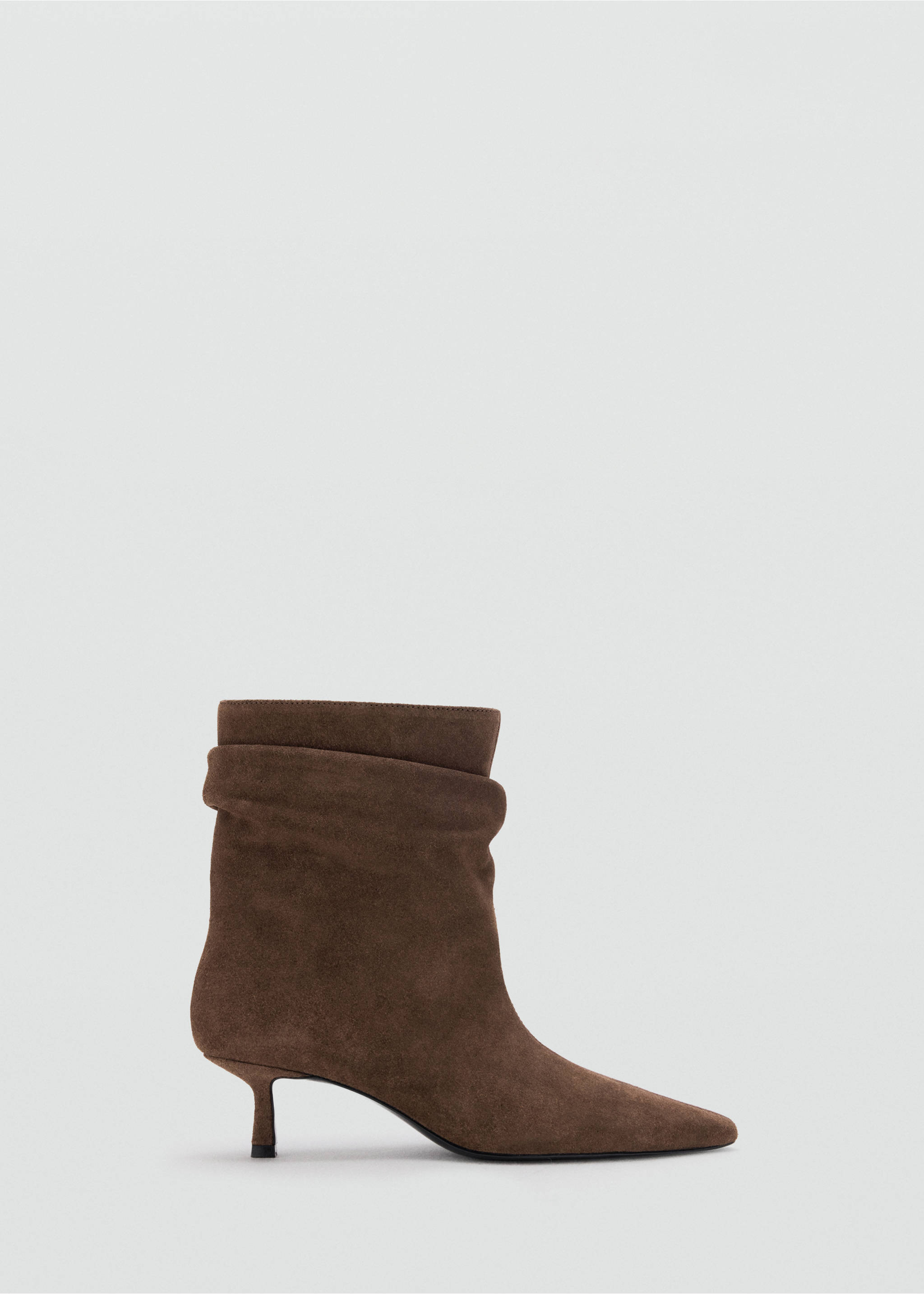 Brown slouched ankle boot with a pointed toe and kitten heel., Chocolate. Ref: 37077797-00.