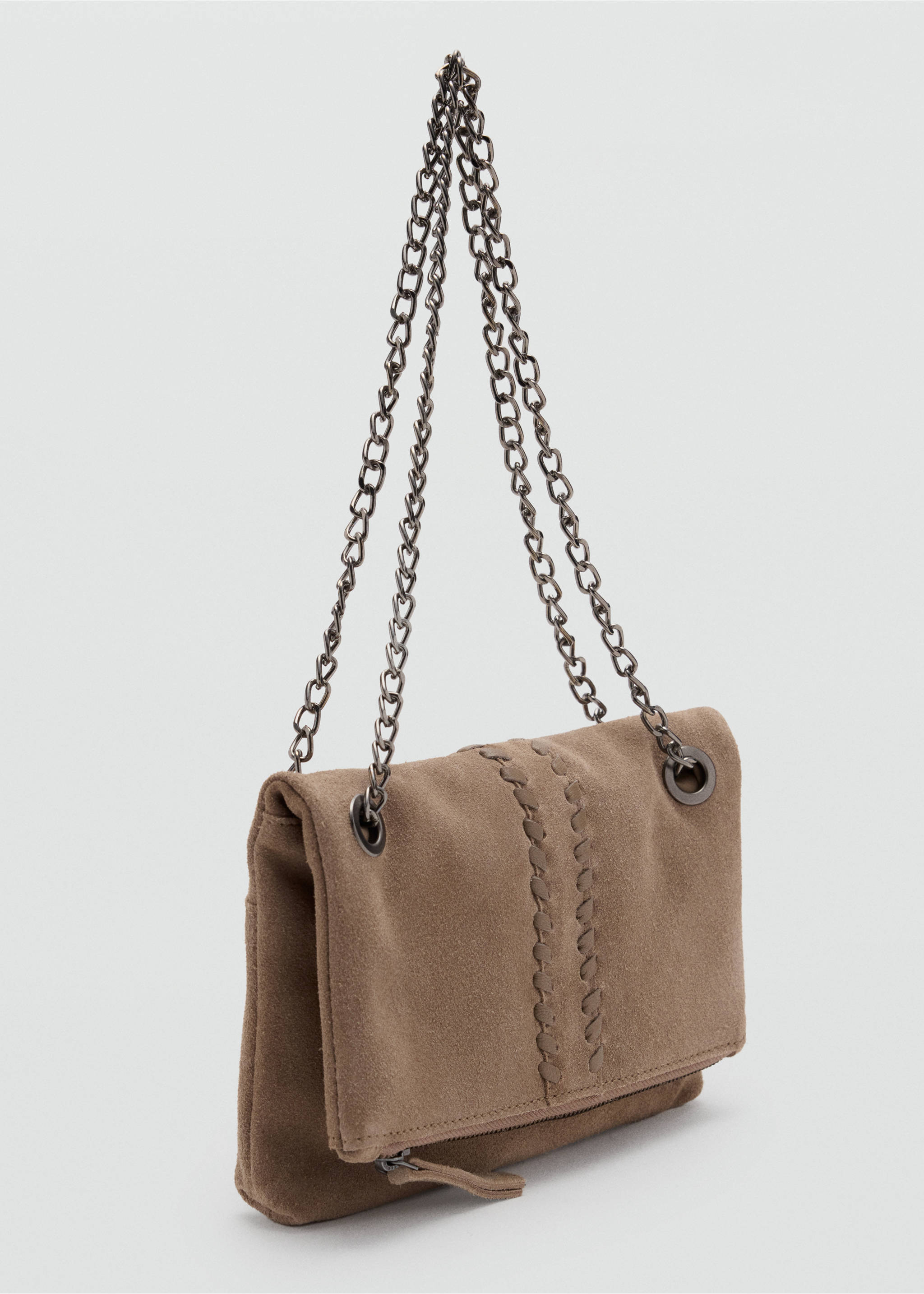 Suede leather bag with braided detail - Medium plane, Sand. Ref: 37077799-00.