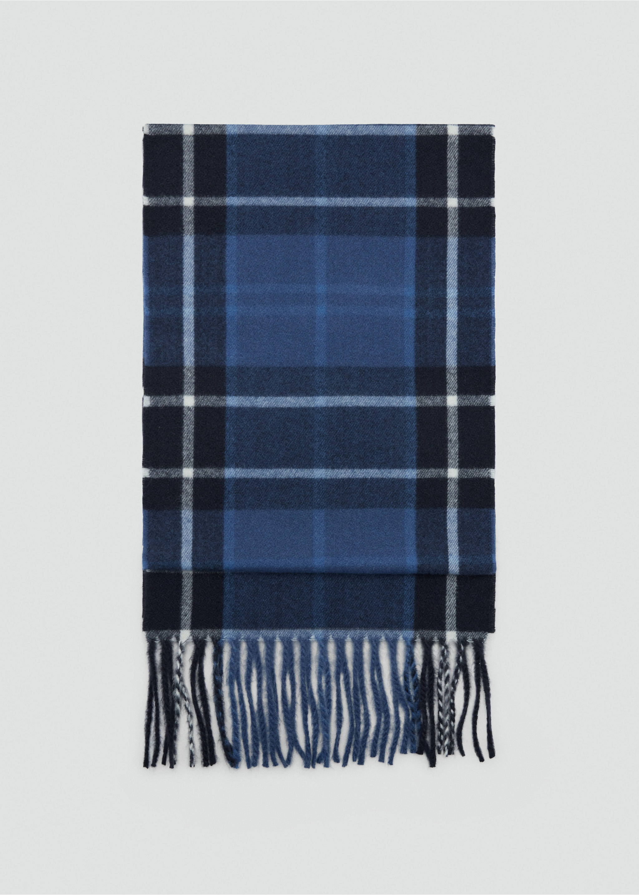 Blue check scarf with fringed hem., Navy. Ref: 37077801-00.