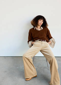 Wide leg corduroy trousers — Sand 5