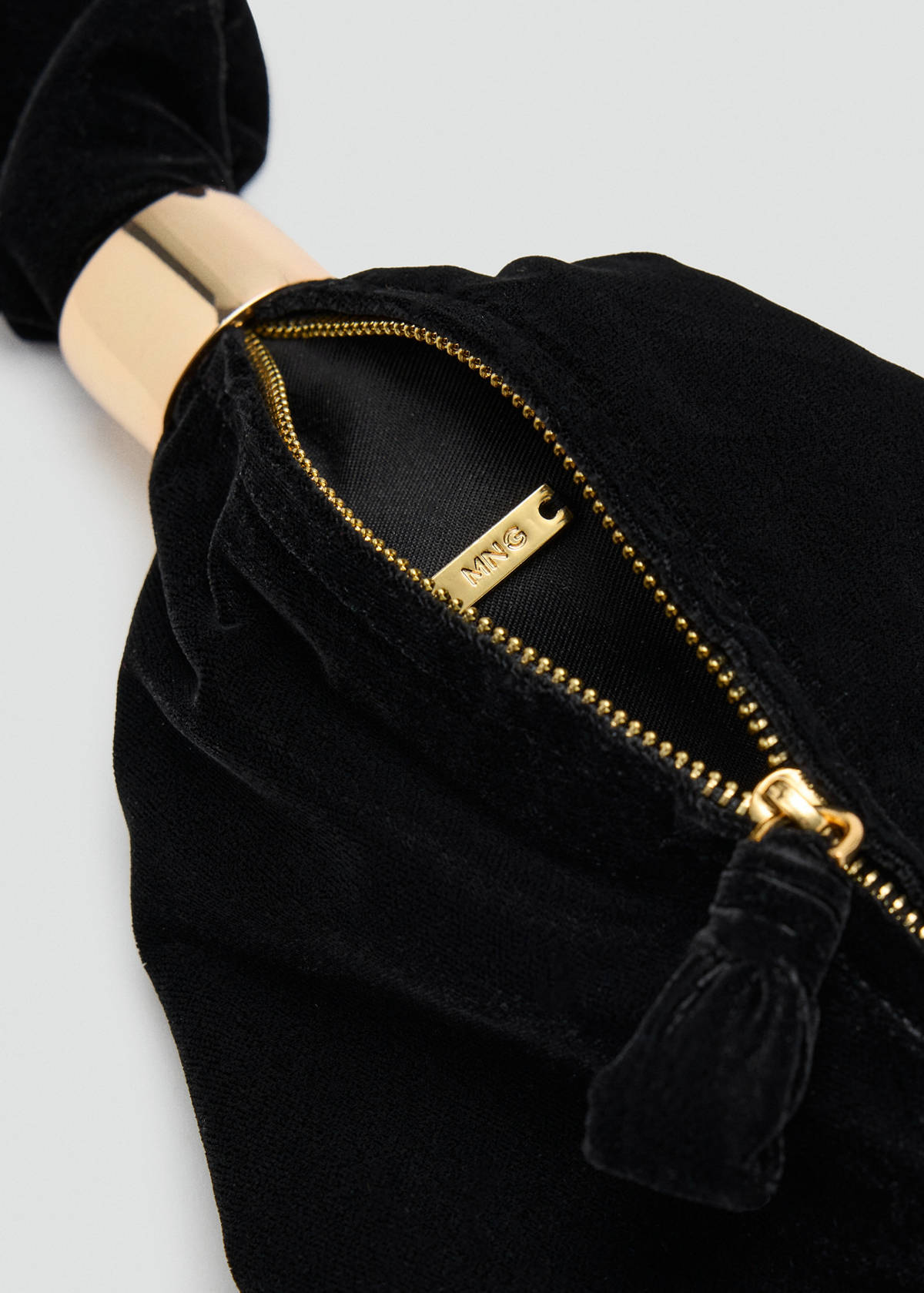 Velvet handbag with metallic detail — Black