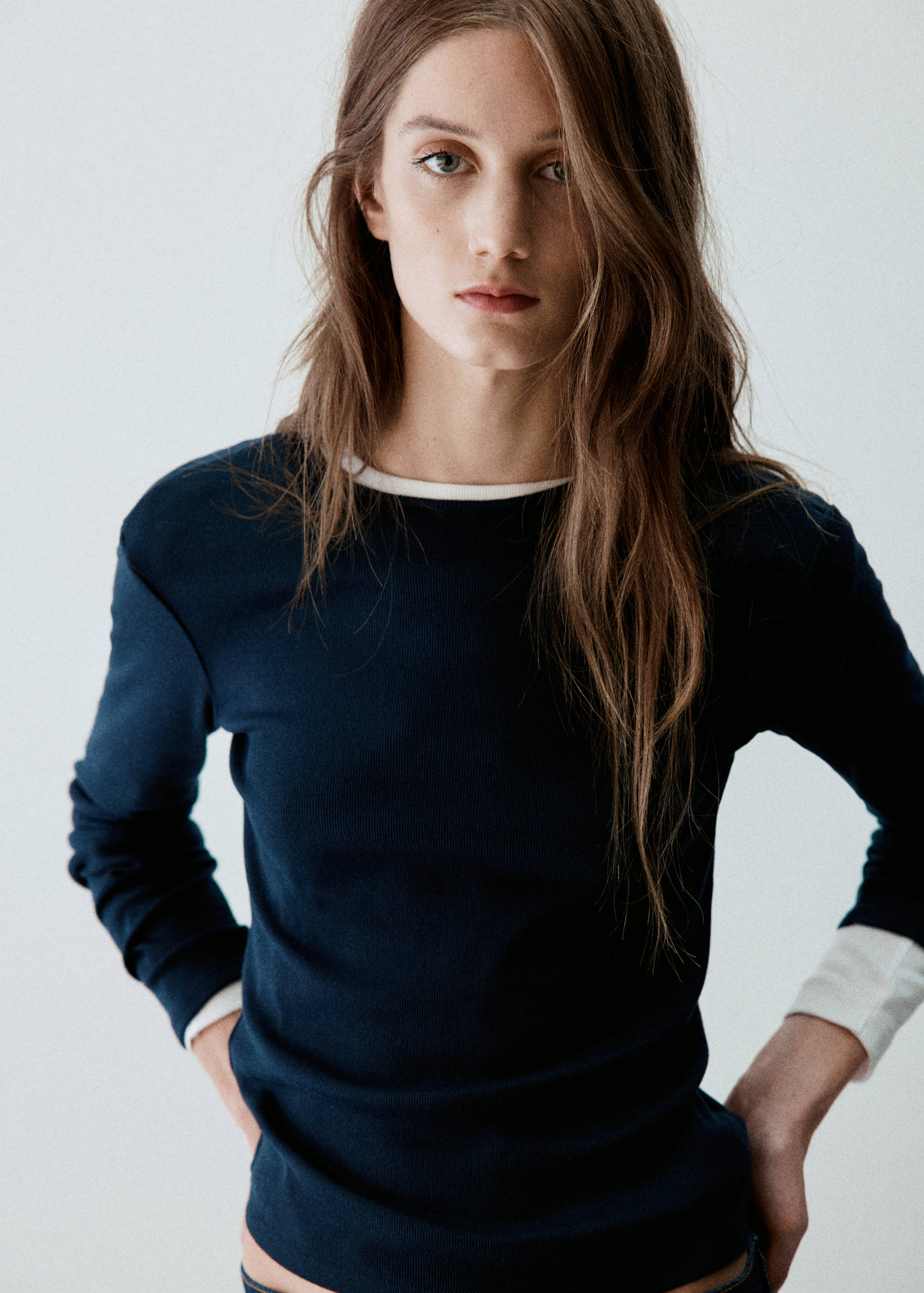 Plain fitted T-shirt - Medium plane, Navy. Ref: 37077806-00.