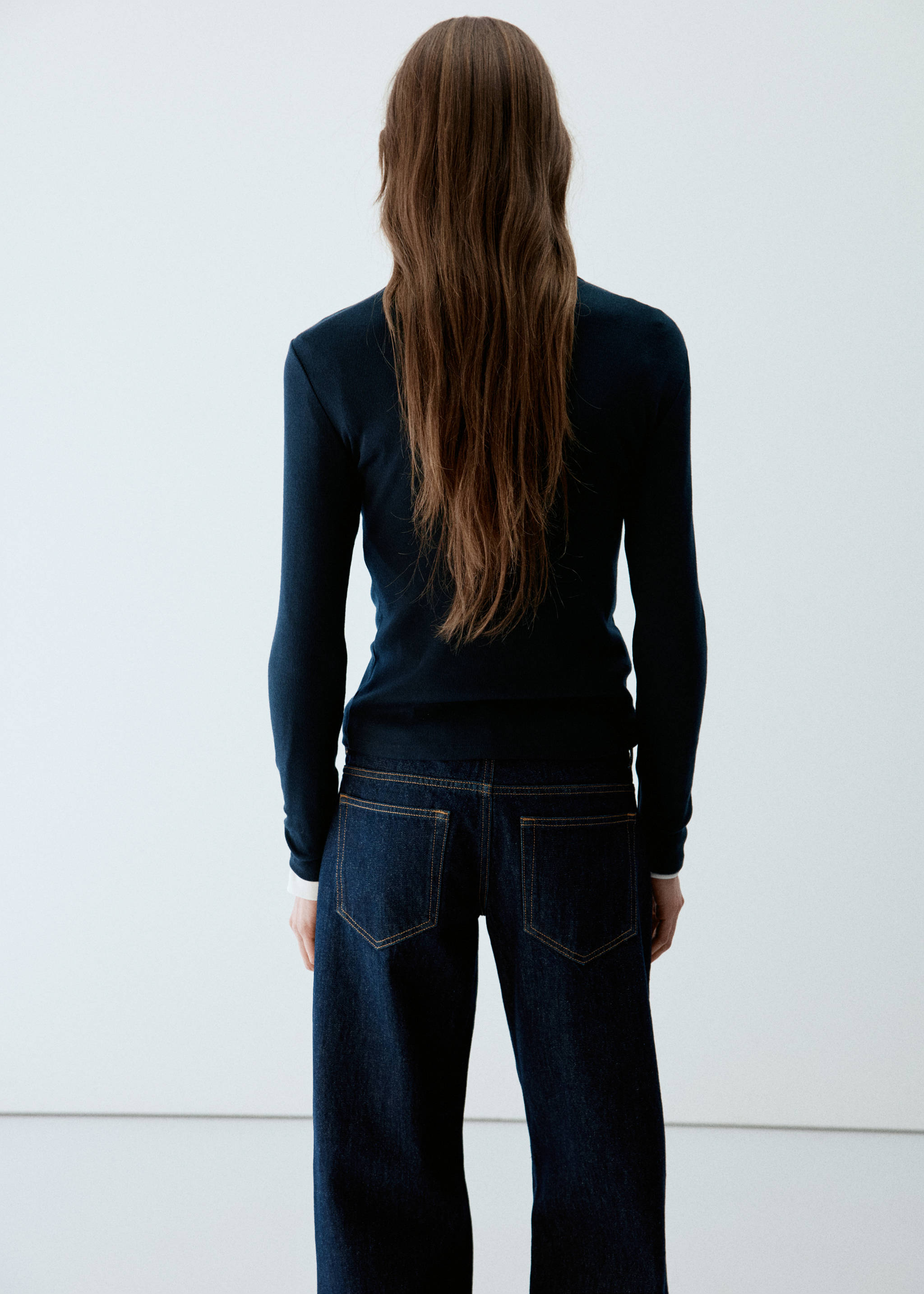 Plain fitted T-shirt - Reverse of the article, Navy. Ref: 37077806-00.