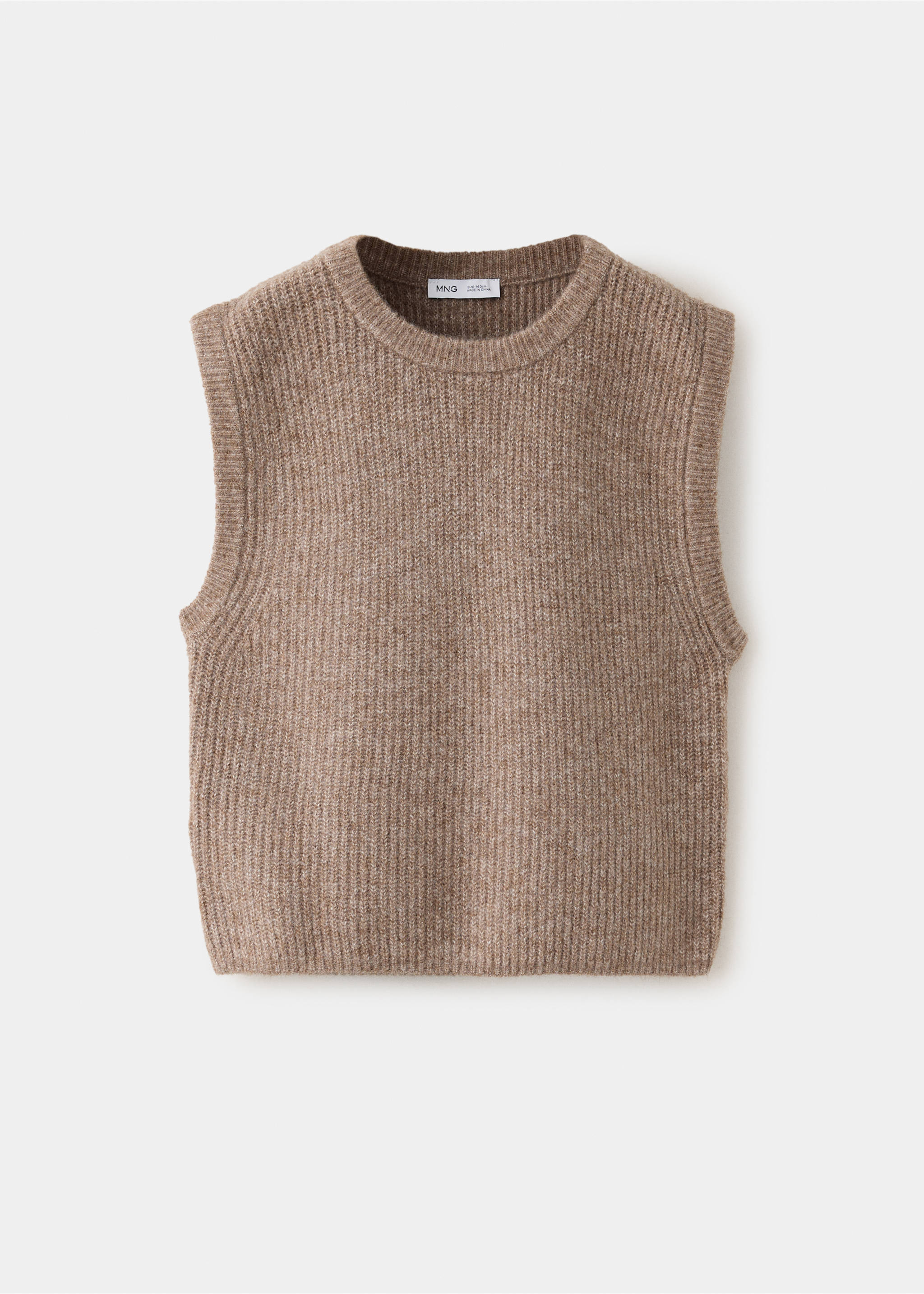 Brown ribbed knit jumper vest with crew neckline., Medium Brown. Ref: 37077809-00.