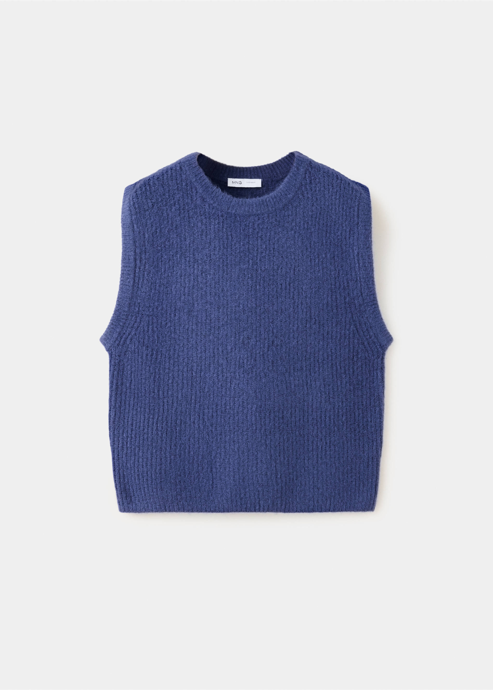 Dark blue knitted sleeveless sweater vest with a ribbed texture., Indigo Blue. Ref: 37077809-00.