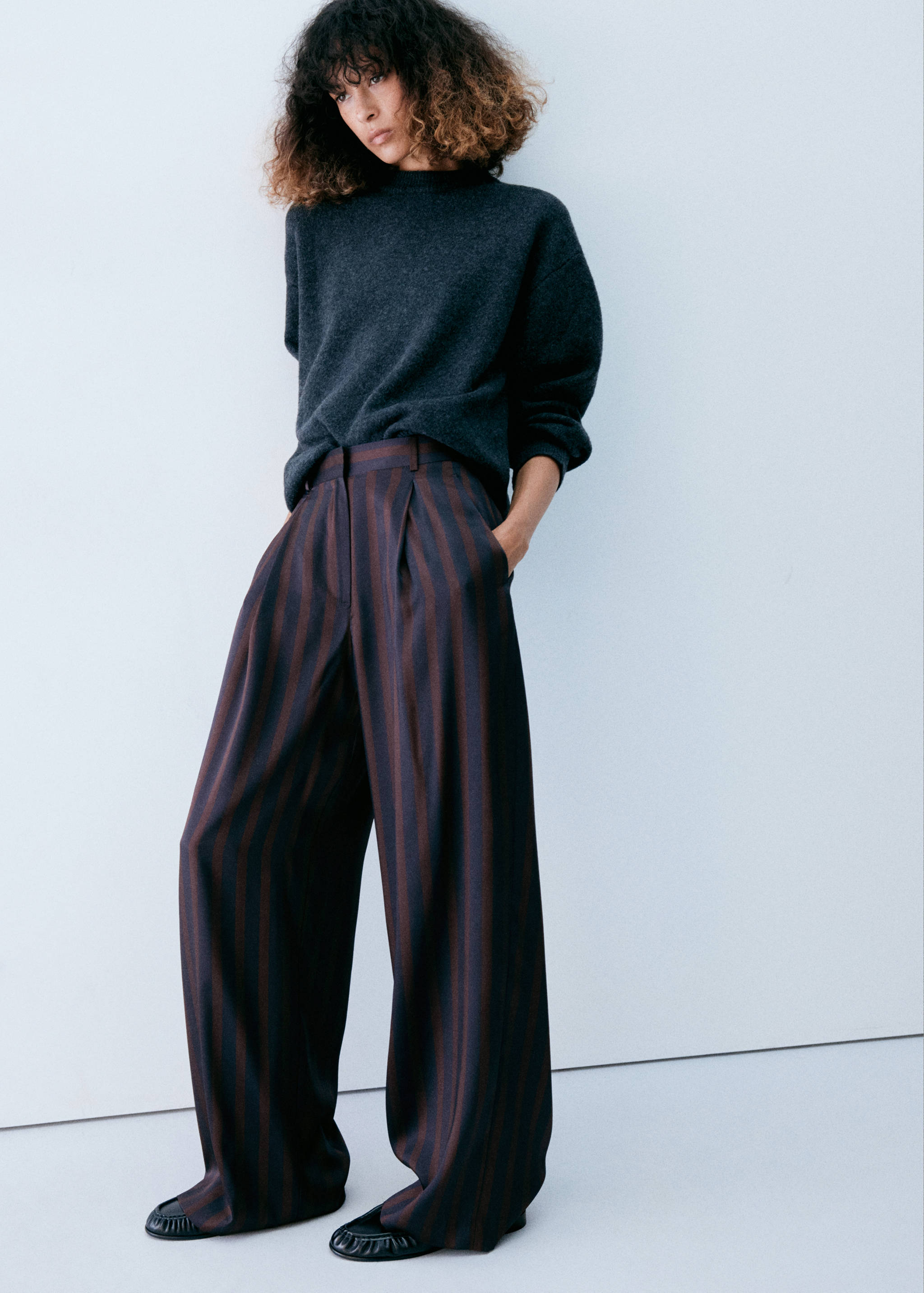 Pleated striped trousers - General plane