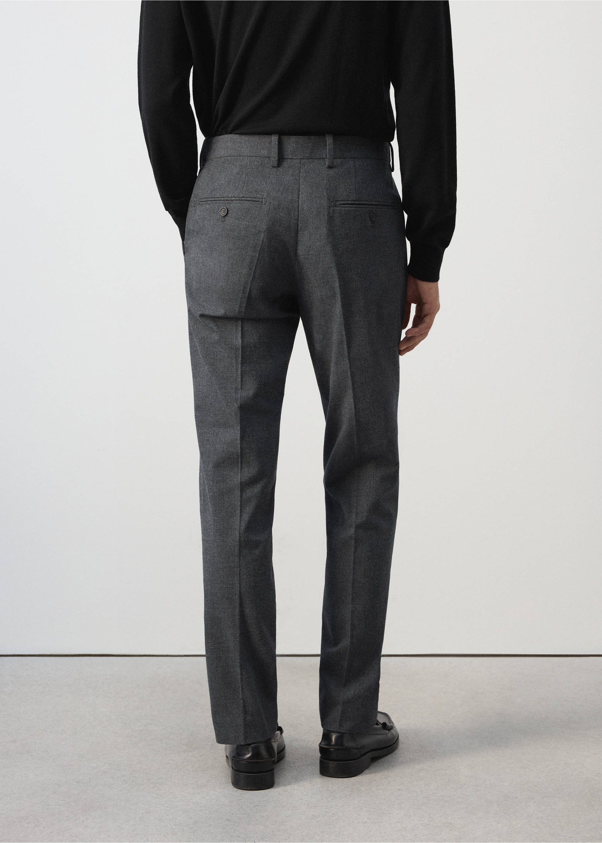 Dark grey trousers with back welt pockets, back view., Dark Heather Grey. Ref: 37077883-00.