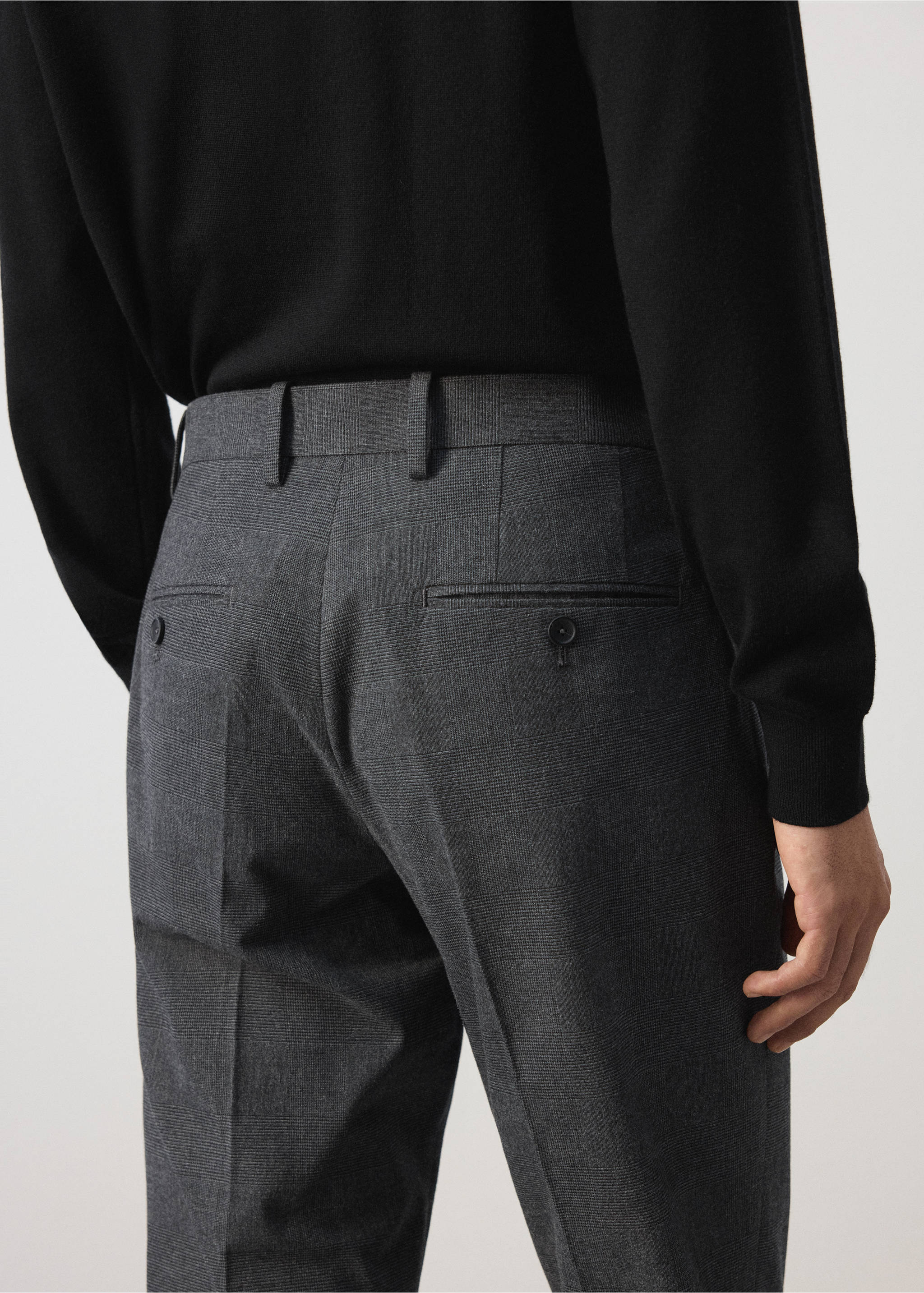 Back view of dark grey patterned trousers featuring belt loops and back welt pockets., Dark Heather Grey. Ref: 37077883-00.