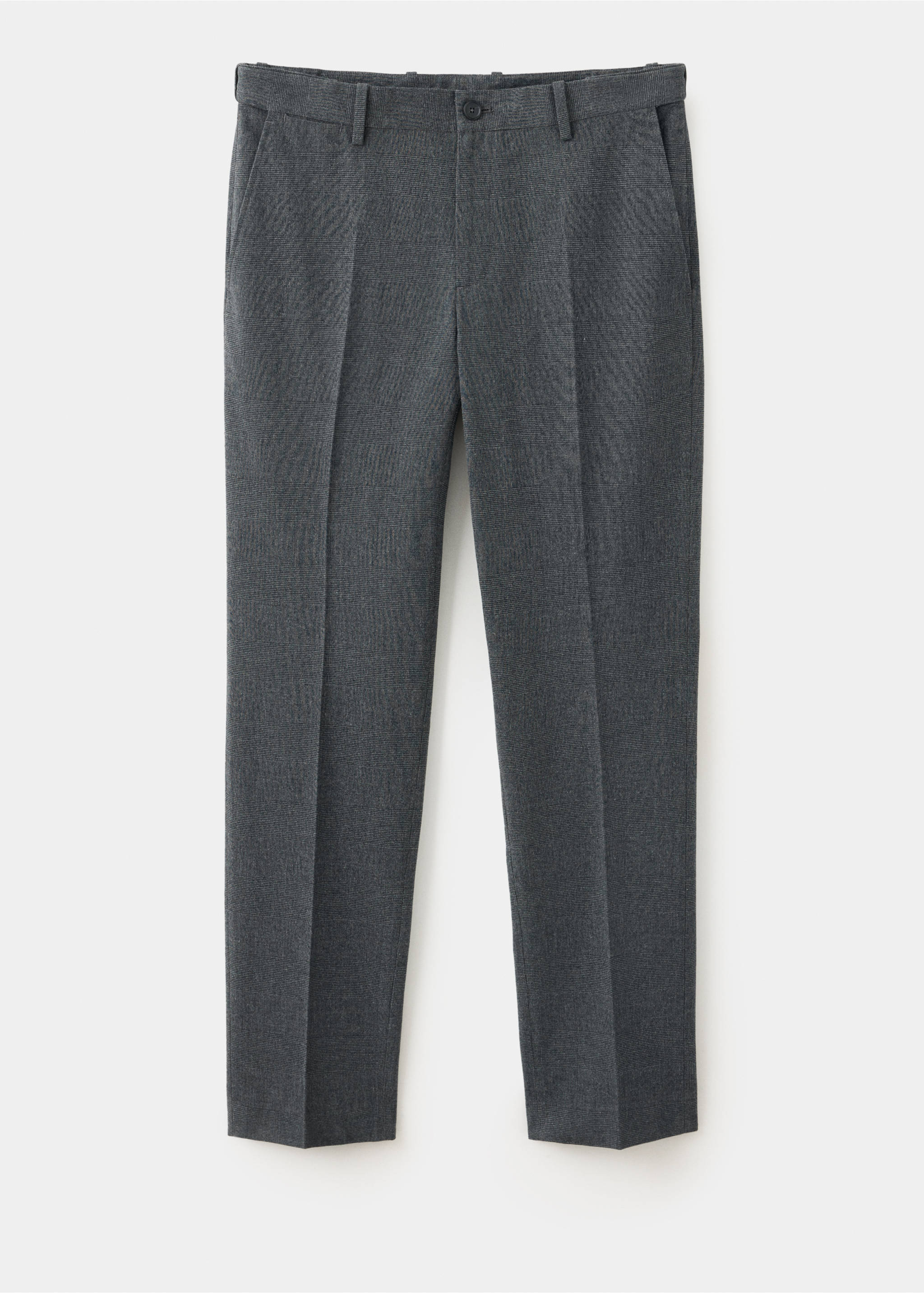 Dark grey men's tailored trousers with straight legs and center creases., Dark Heather Grey. Ref: 37077883-00.