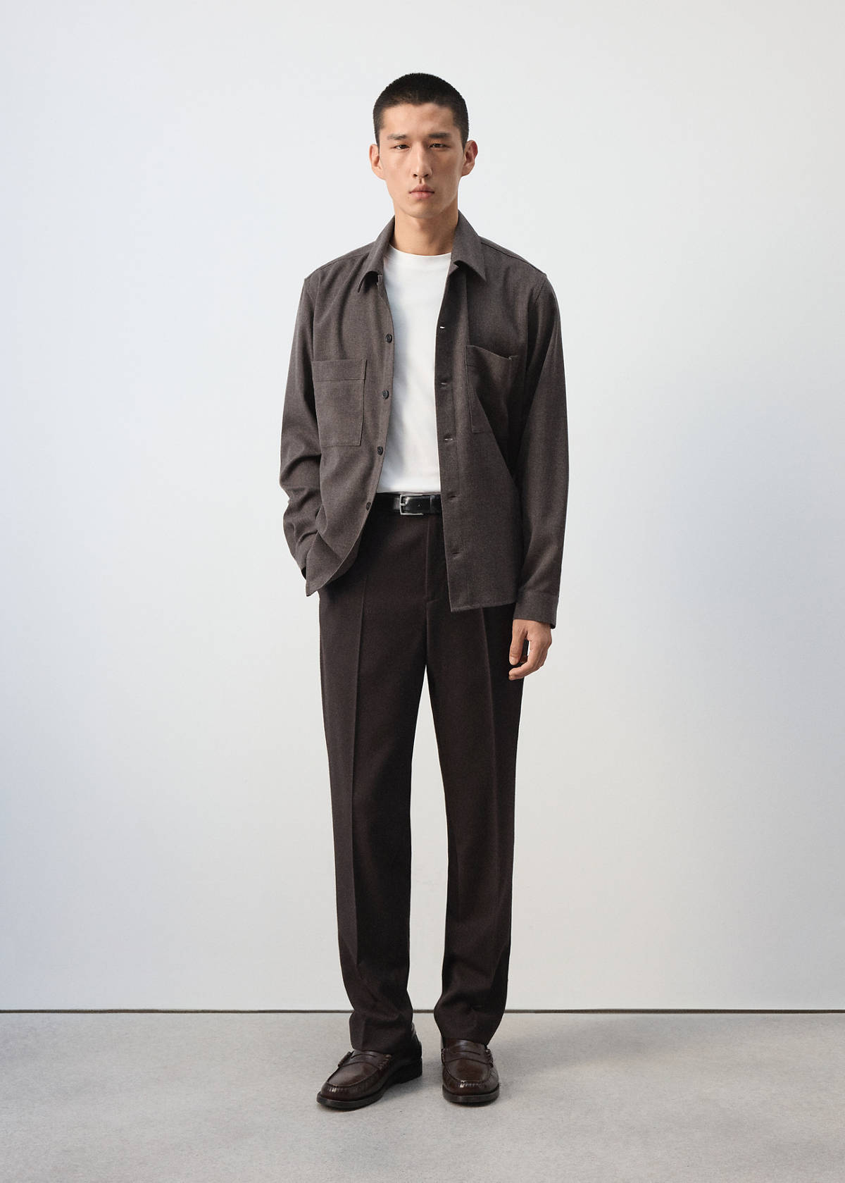 Wool-blend overshirt with pockets — Brown