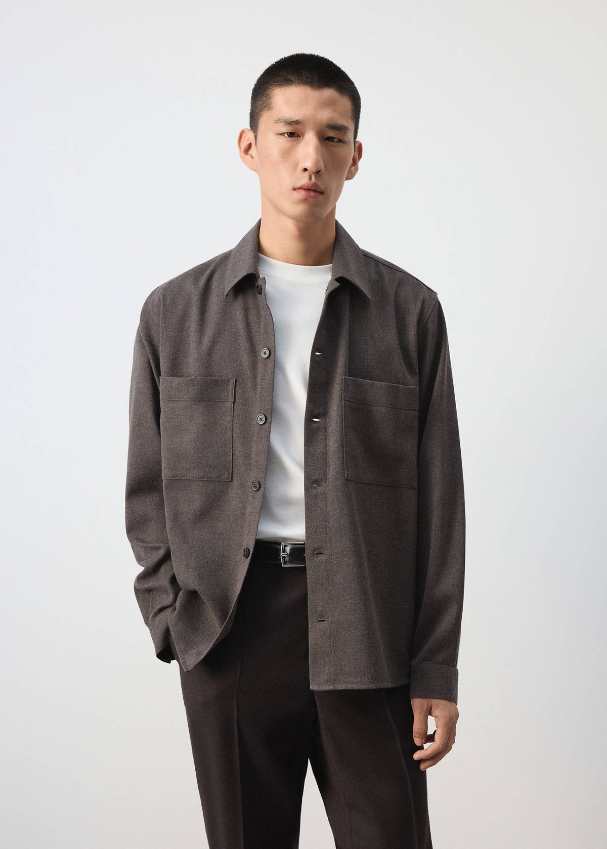 Wool-blend overshirt with pockets — Brown
