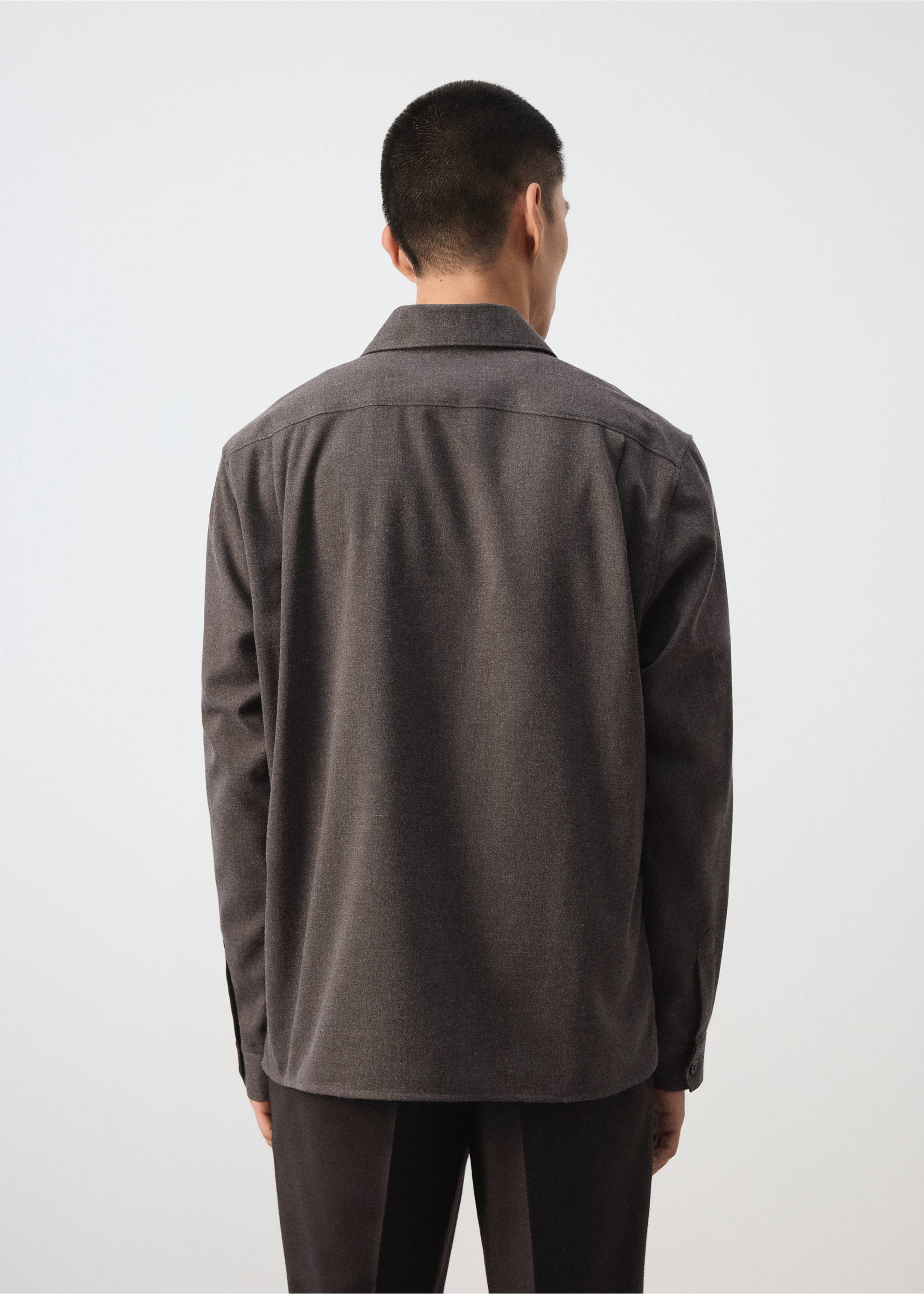 Back view of a dark brown overshirt with long sleeves., Brown. Ref: 37077884-00.