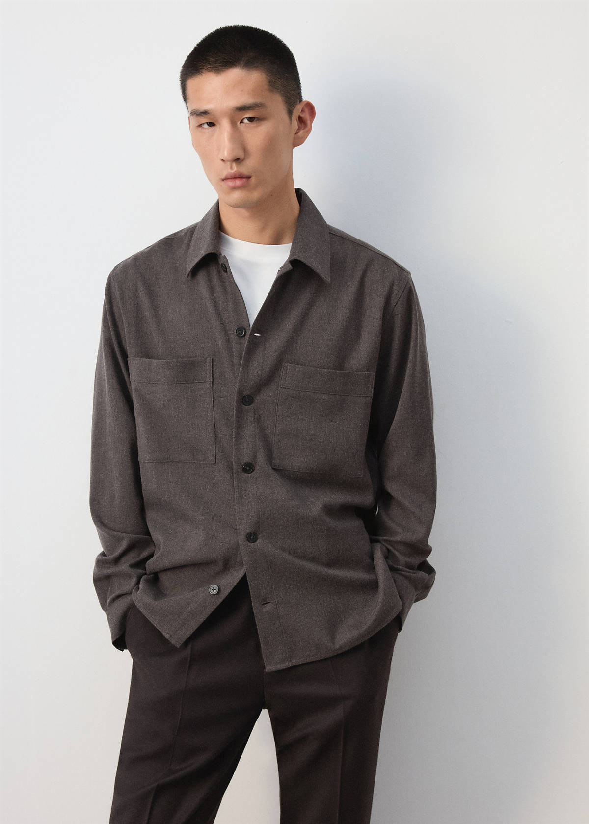 Wool-blend overshirt with pockets — Brown