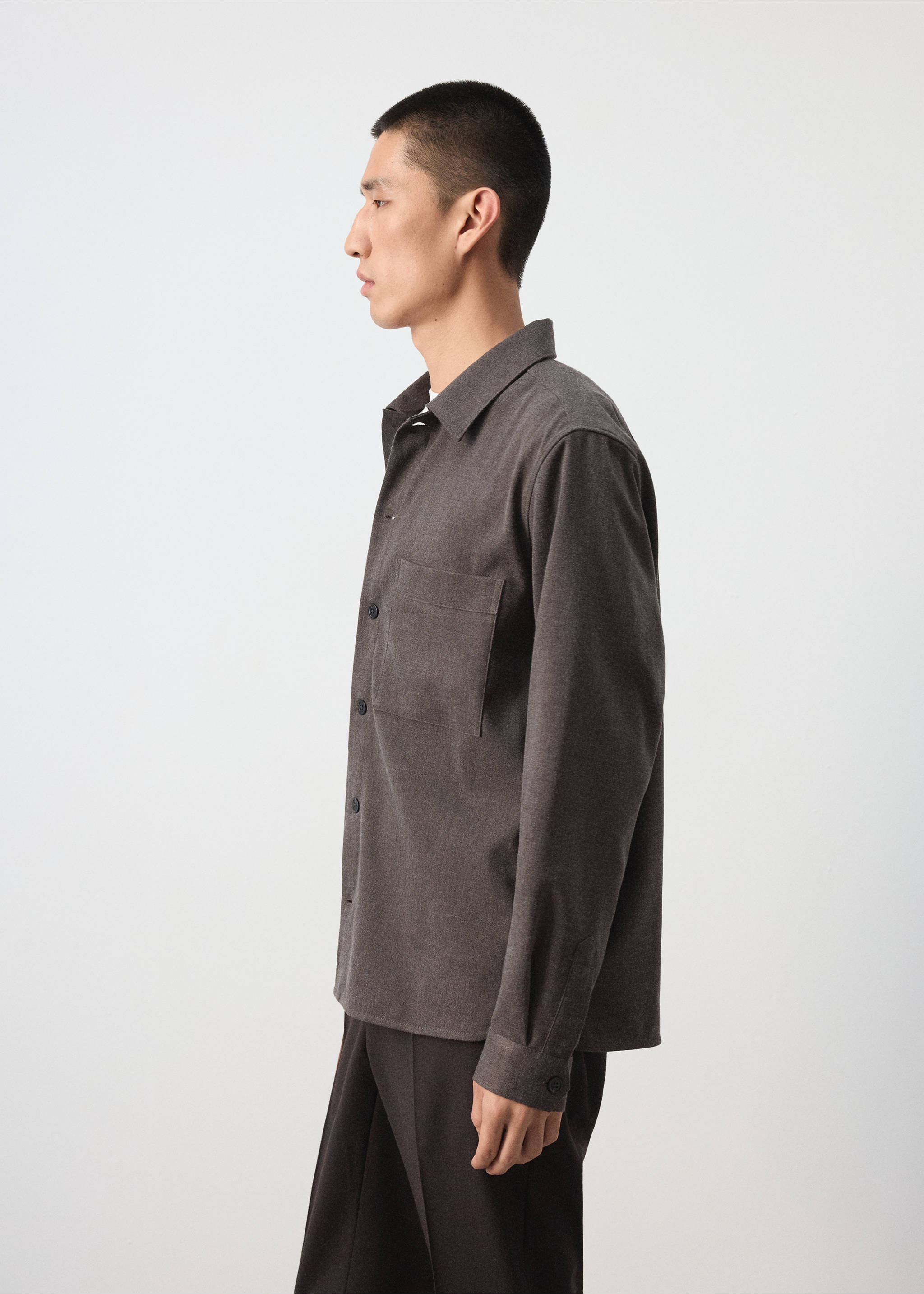 Dark grey overshirt with a classic collar and chest pocket., Brown. Ref: 37077884-00.