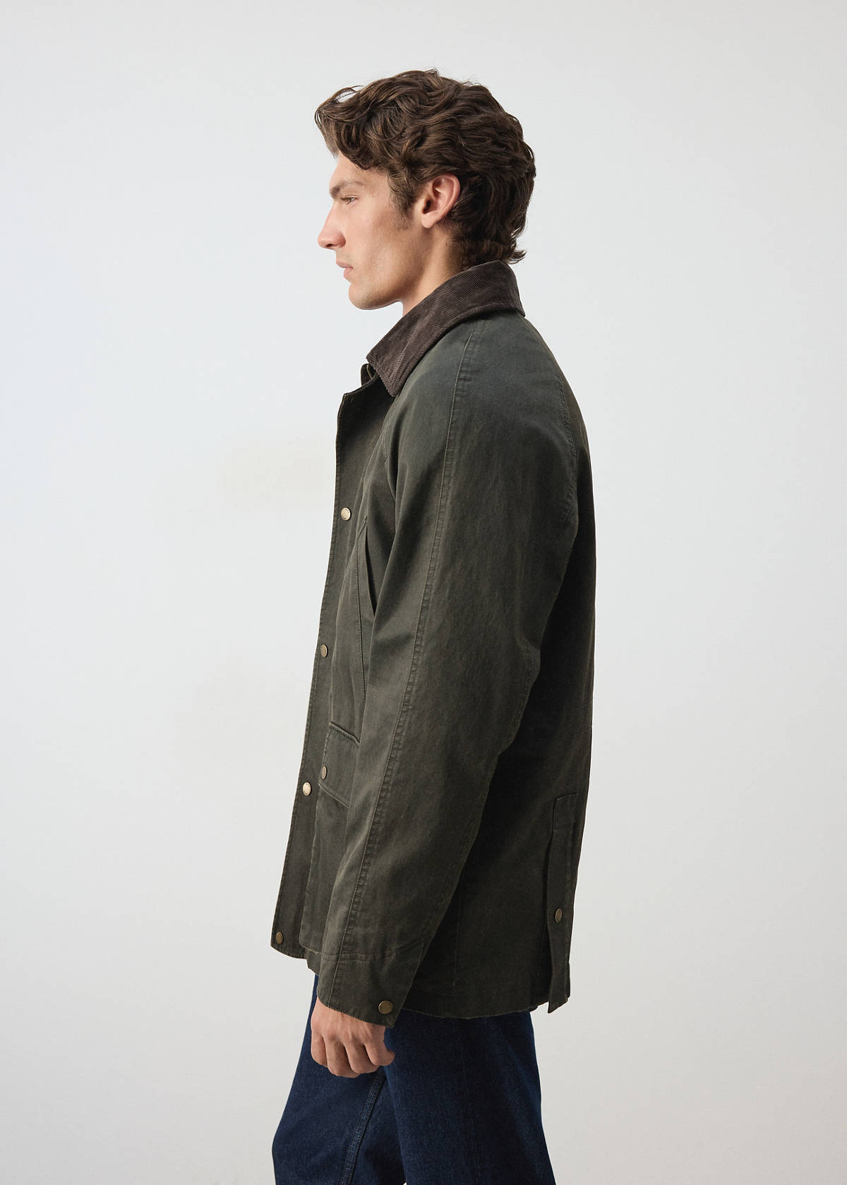 Waxed parka with detachable hood — Dark Green