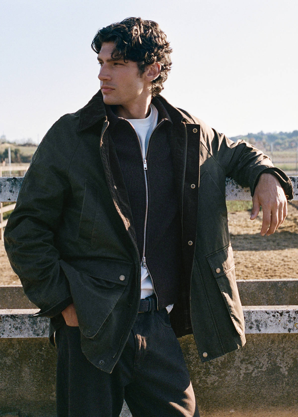 Waxed parka with detachable hood — Dark Green