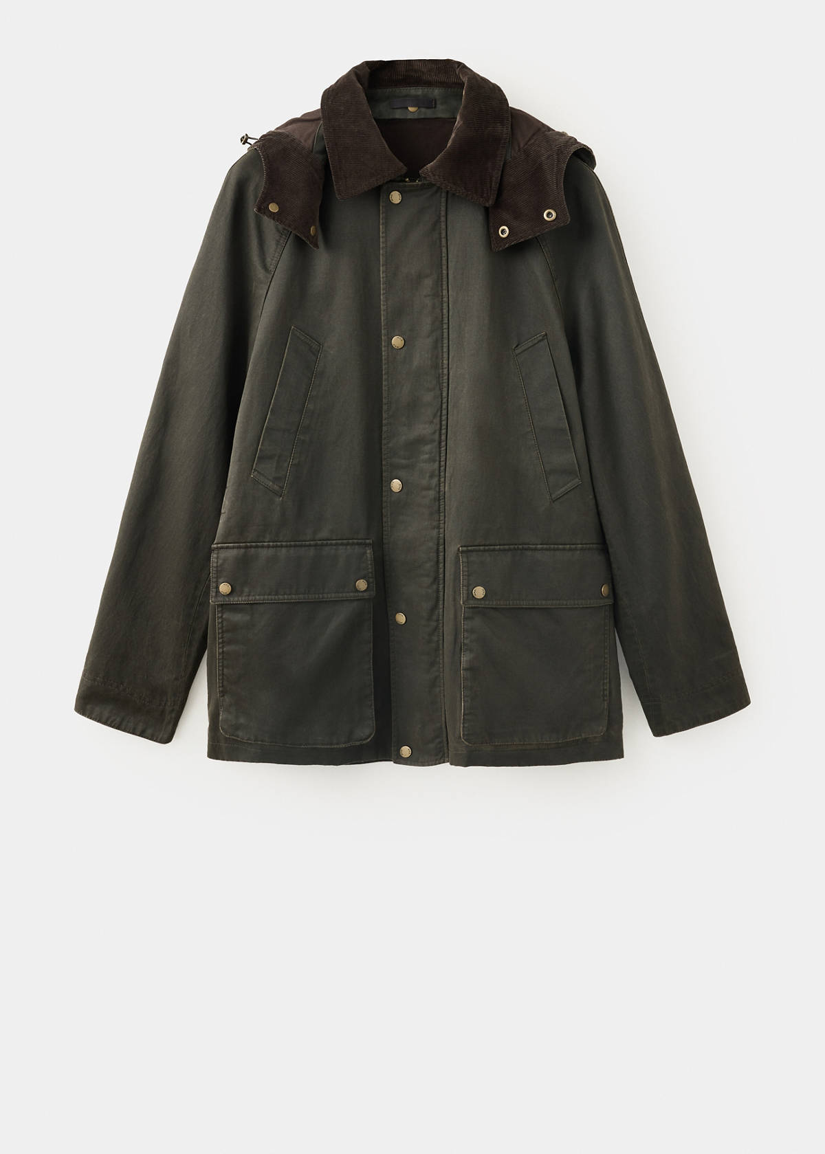 Waxed parka with detachable hood — Dark Green