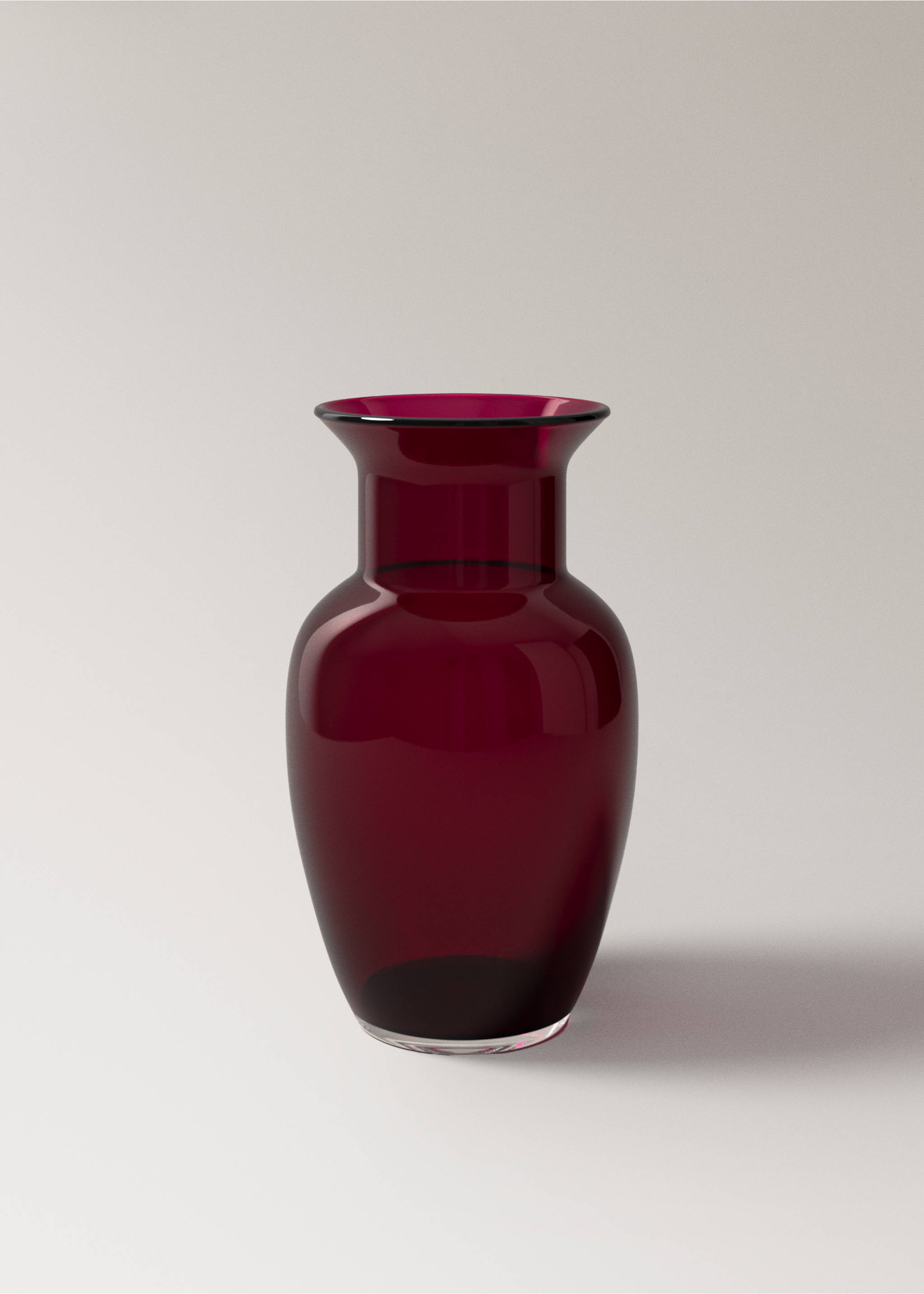 Dark red glass vase with a rounded body and flared rim., Red. Ref: 37077889-00.