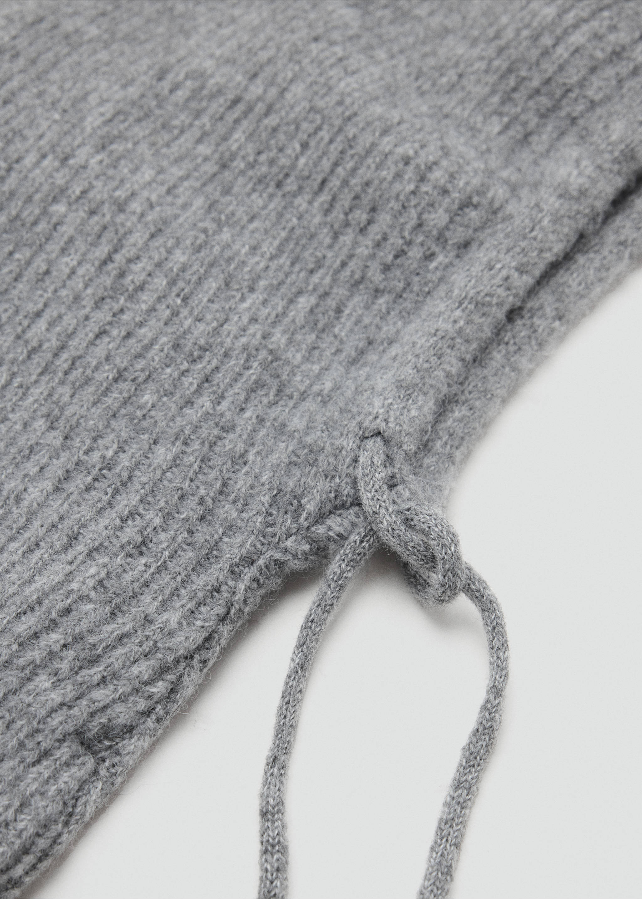Grey knitted children's beanie with ribbed texture and drawstring detail., Grey. Ref: 37077895-00.