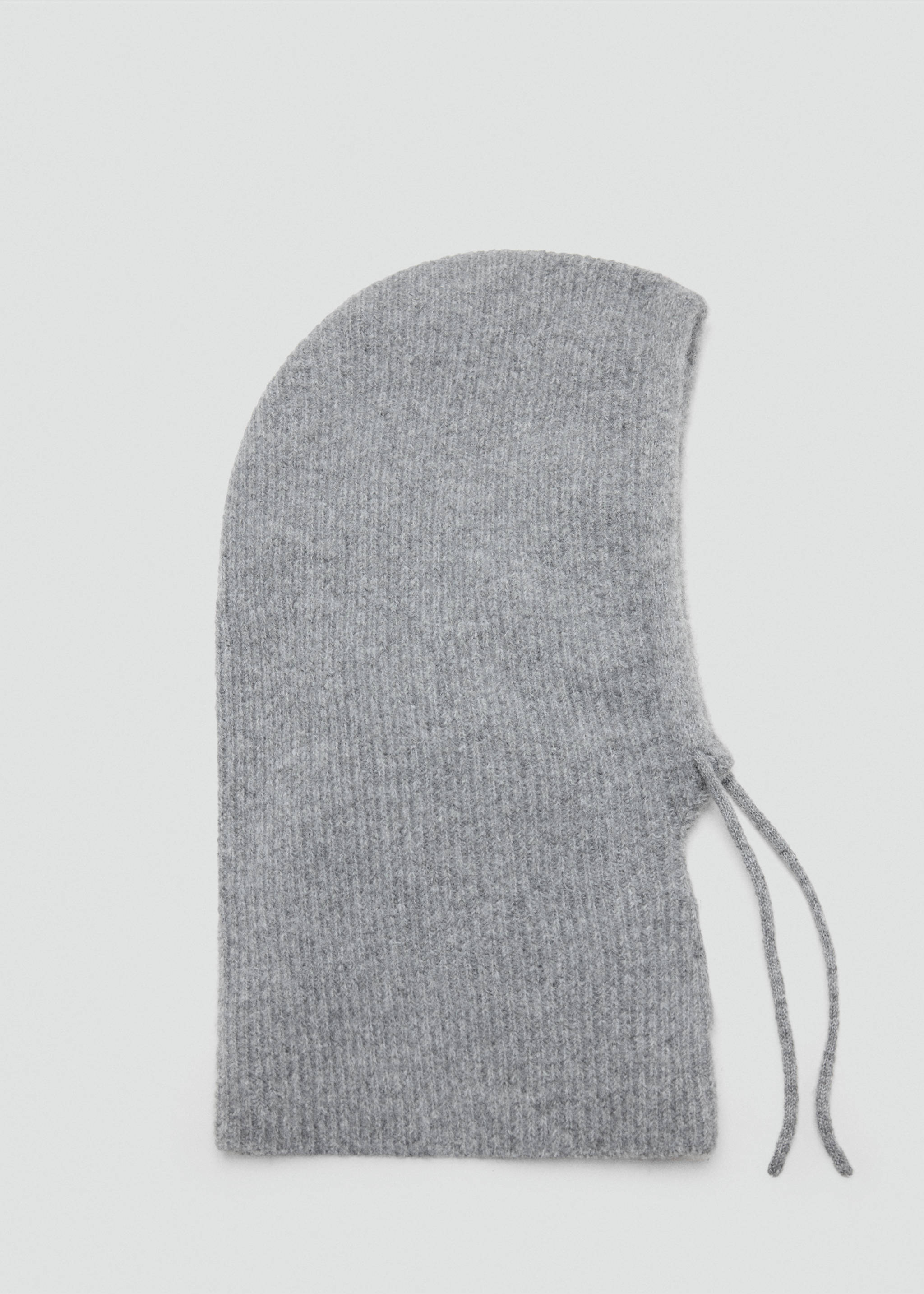Grey knitted kids' balaclava with ribbed texture and drawstrings., Grey. Ref: 37077895-00.