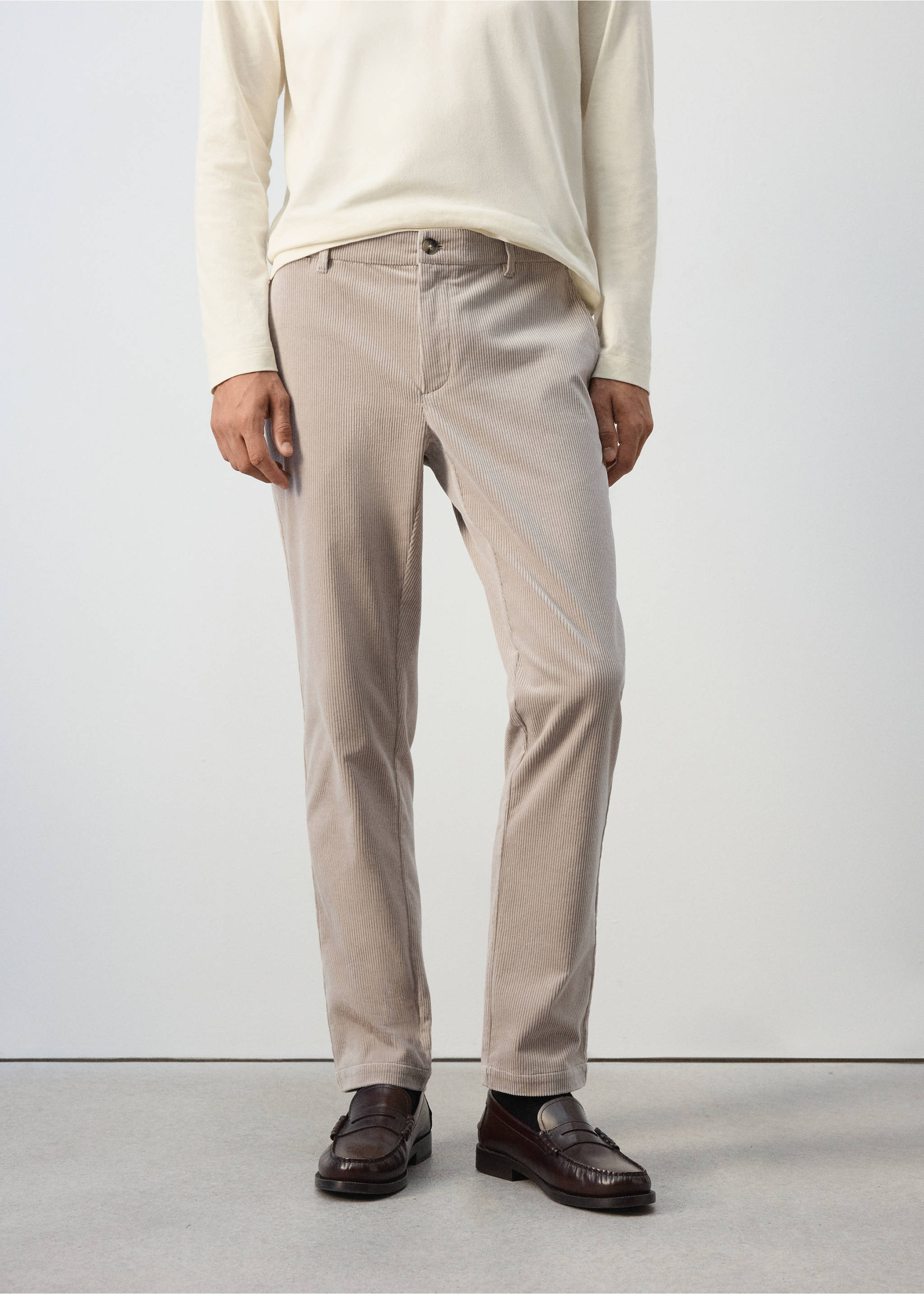 Light grey straight-fit corduroy trousers, Light/Pastel Grey. Ref: 37077898-00.