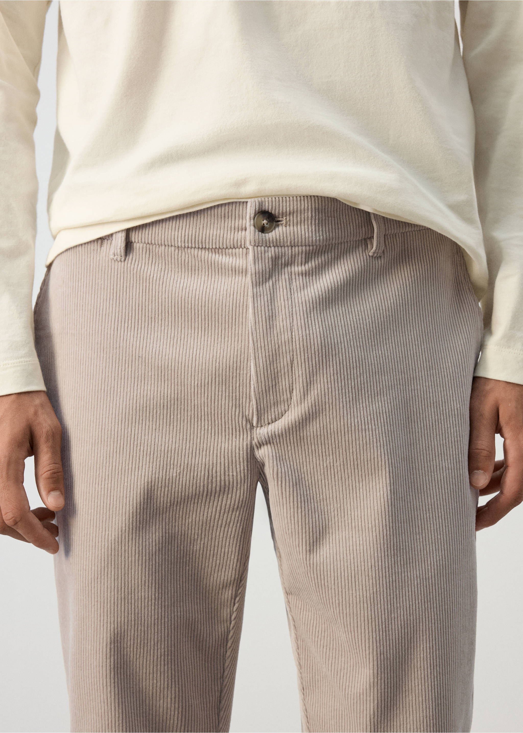Light grey corduroy trousers detail., Light/Pastel Grey. Ref: 37077898-00.
