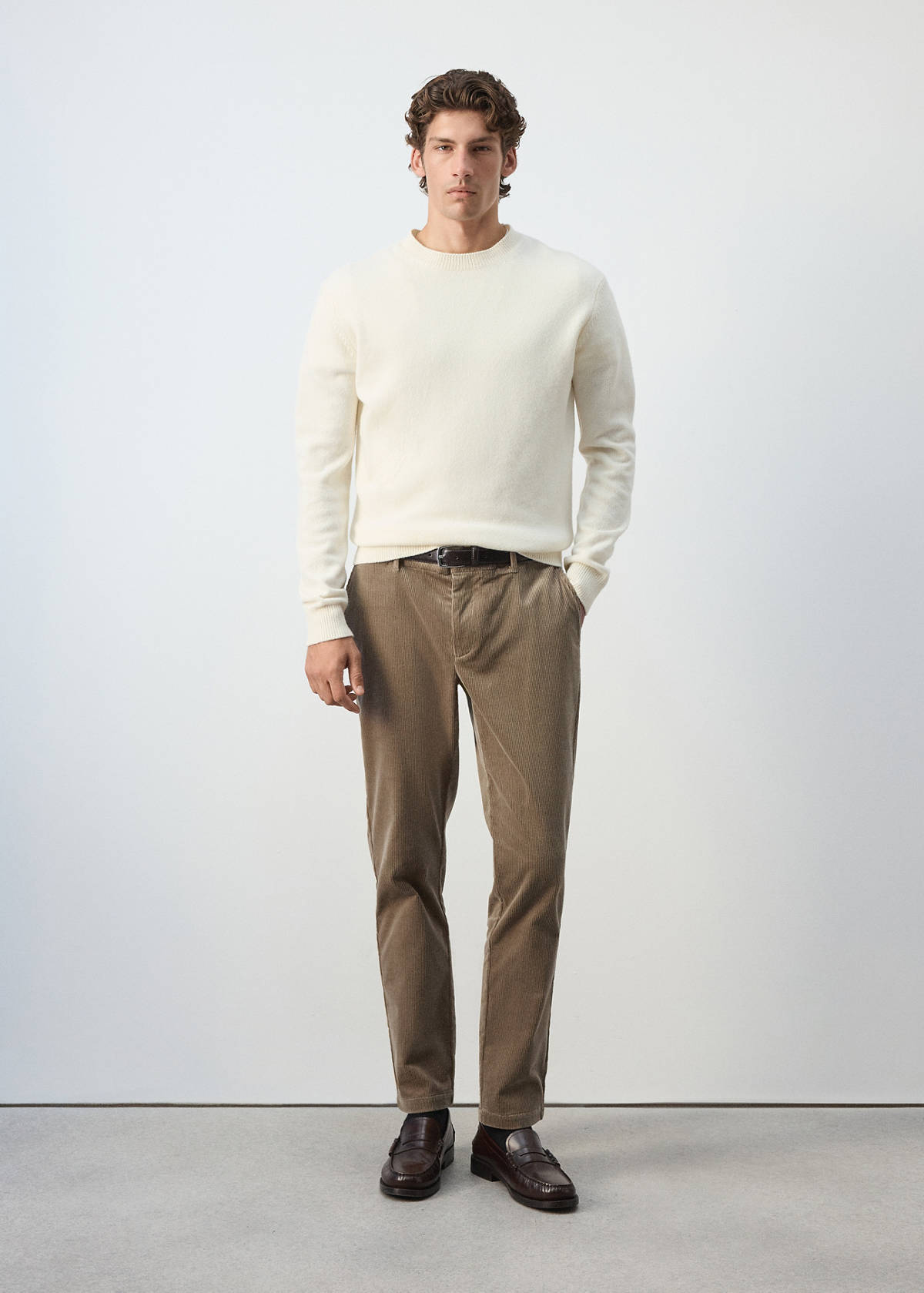 Corduroy slim-fit trousers — Tobacco Brown