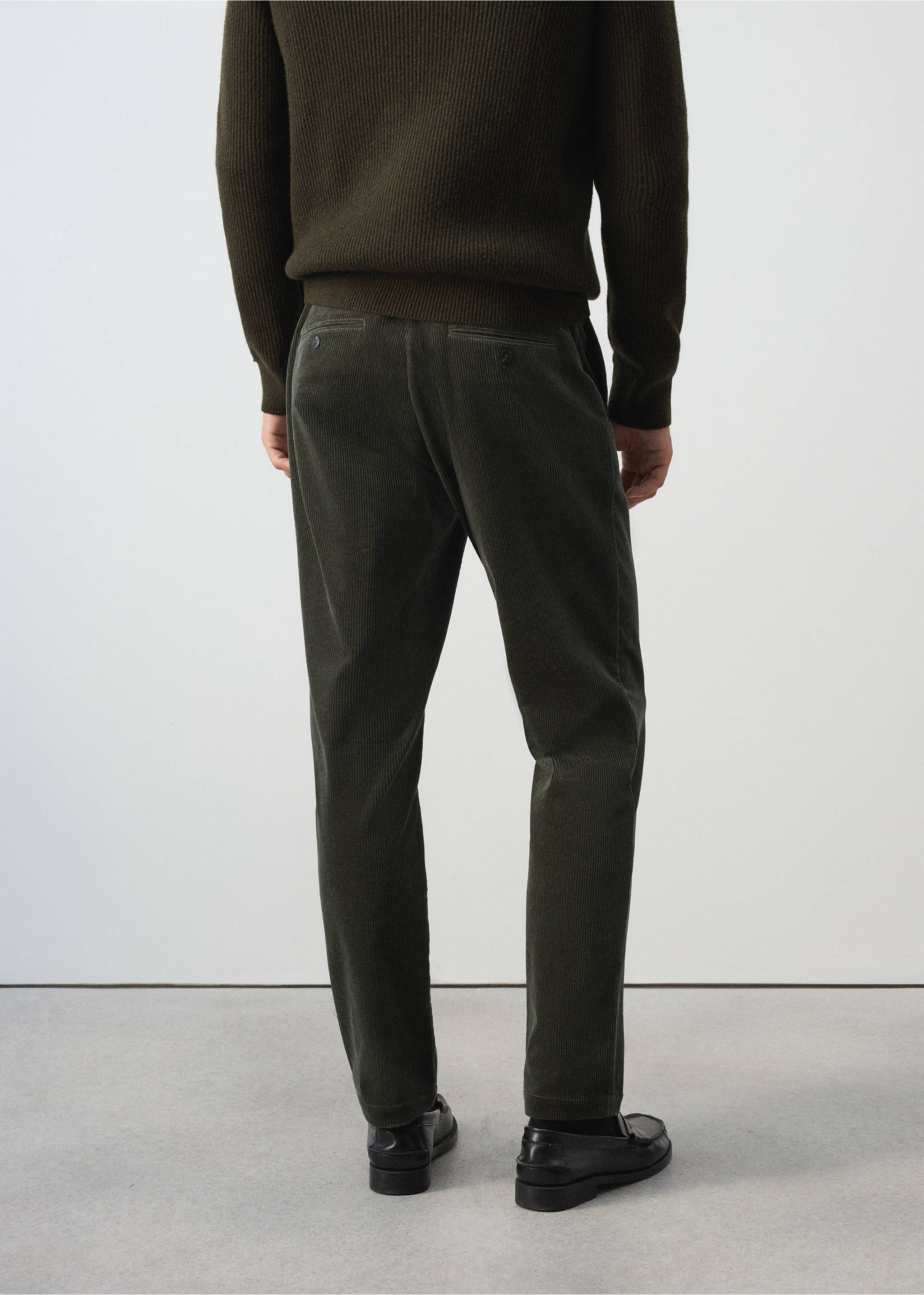 Dark green corduroy trousers, back view., Dark Green. Ref: 37077898-00.