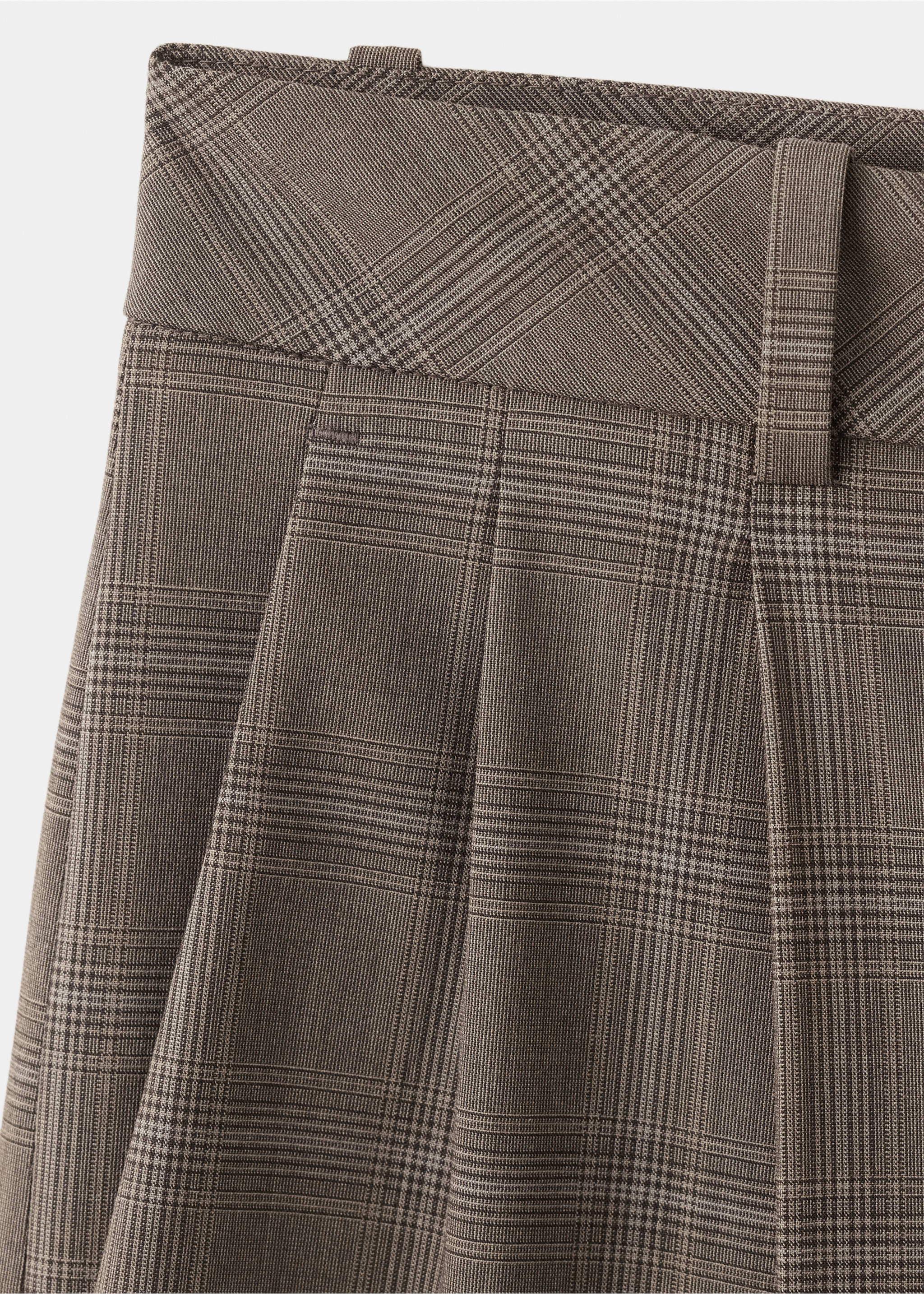 Brown plaid trousers detail showcasing the waistband and pleats., Brown. Ref: 37077899-00.